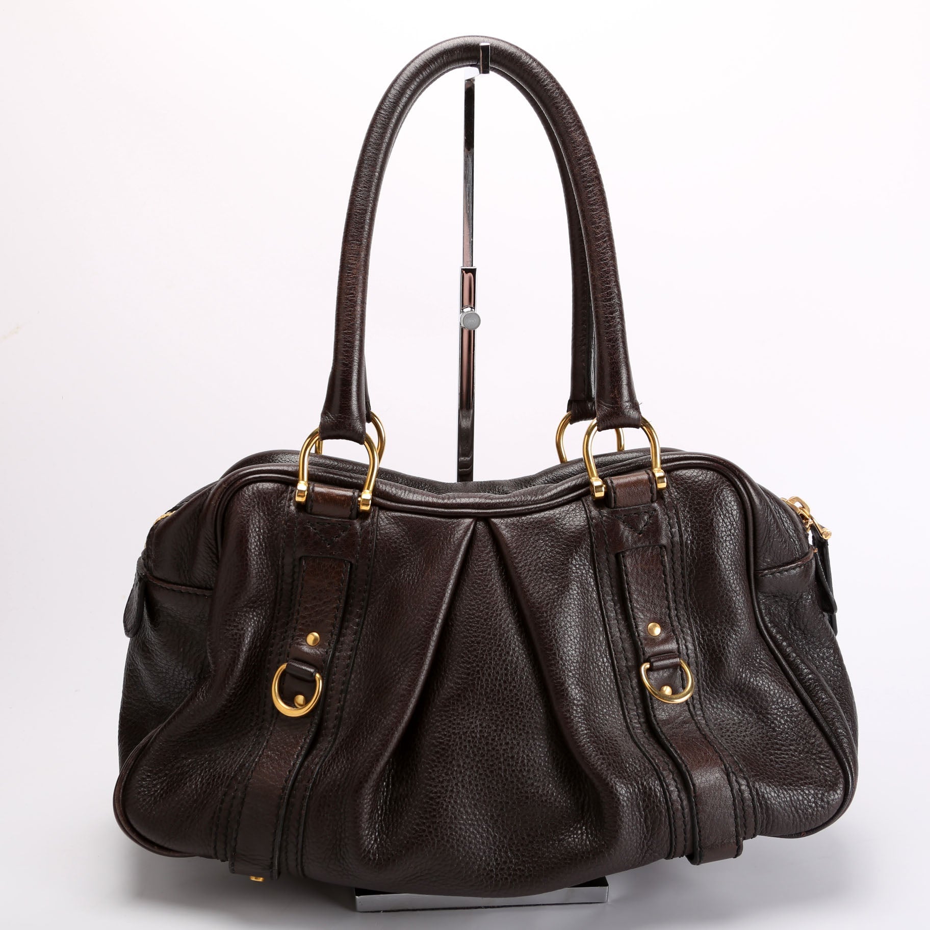Grained Calfskin Bowling Bag Brown