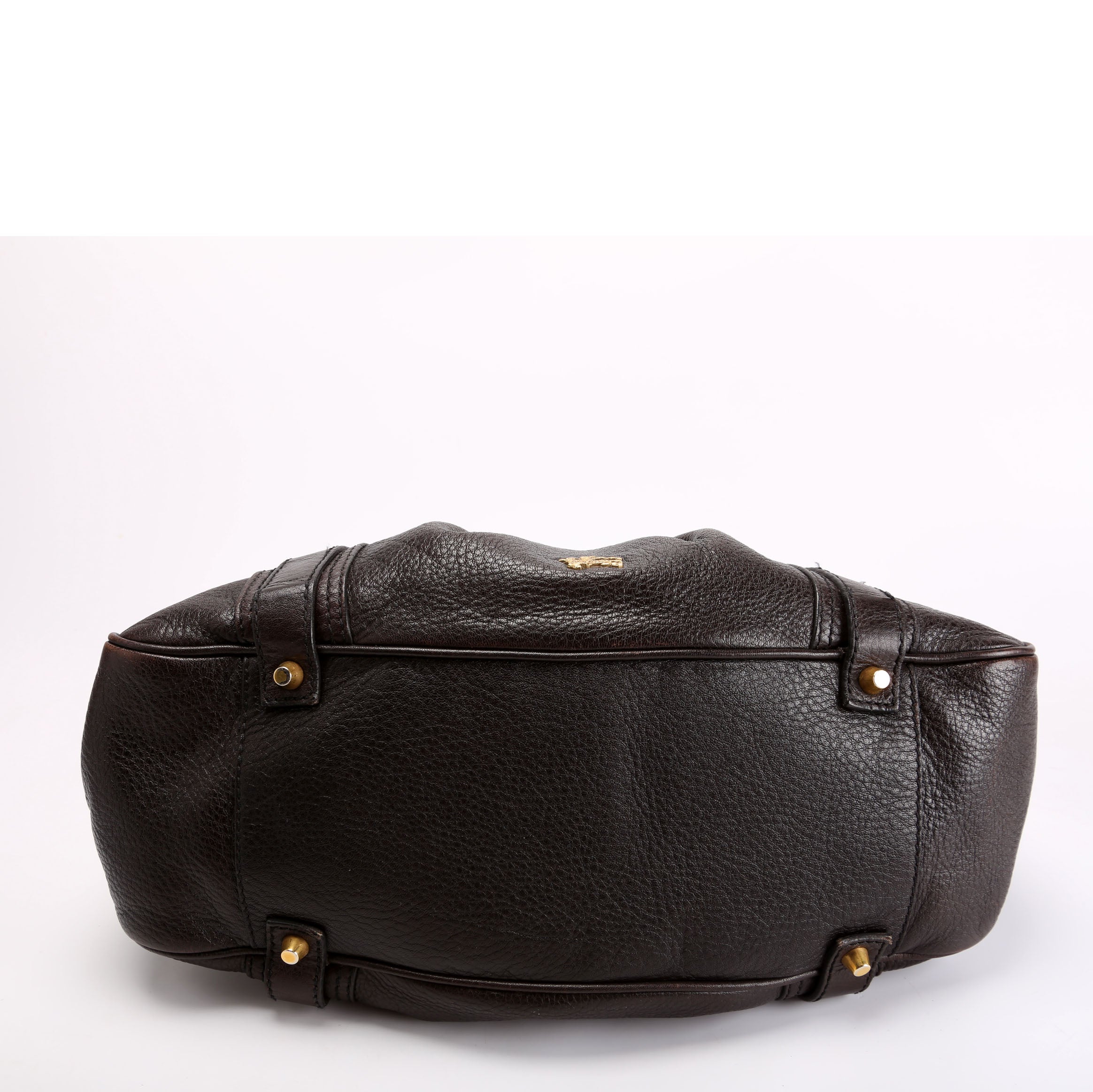 Grained Calfskin Bowling Bag Brown