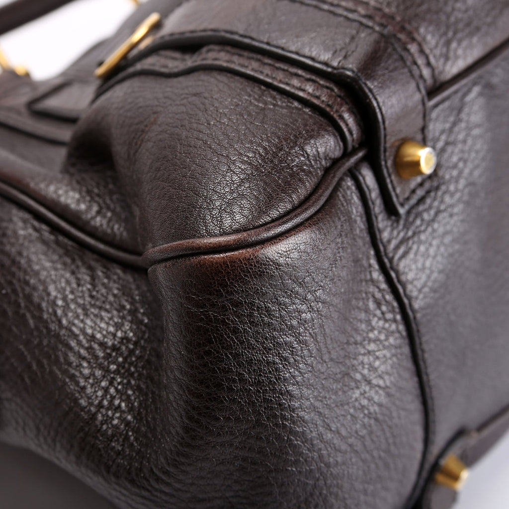 Grained Calfskin Bowling Bag Brown