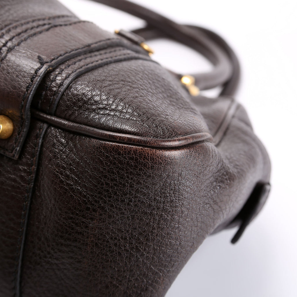 Grained Calfskin Bowling Bag Brown