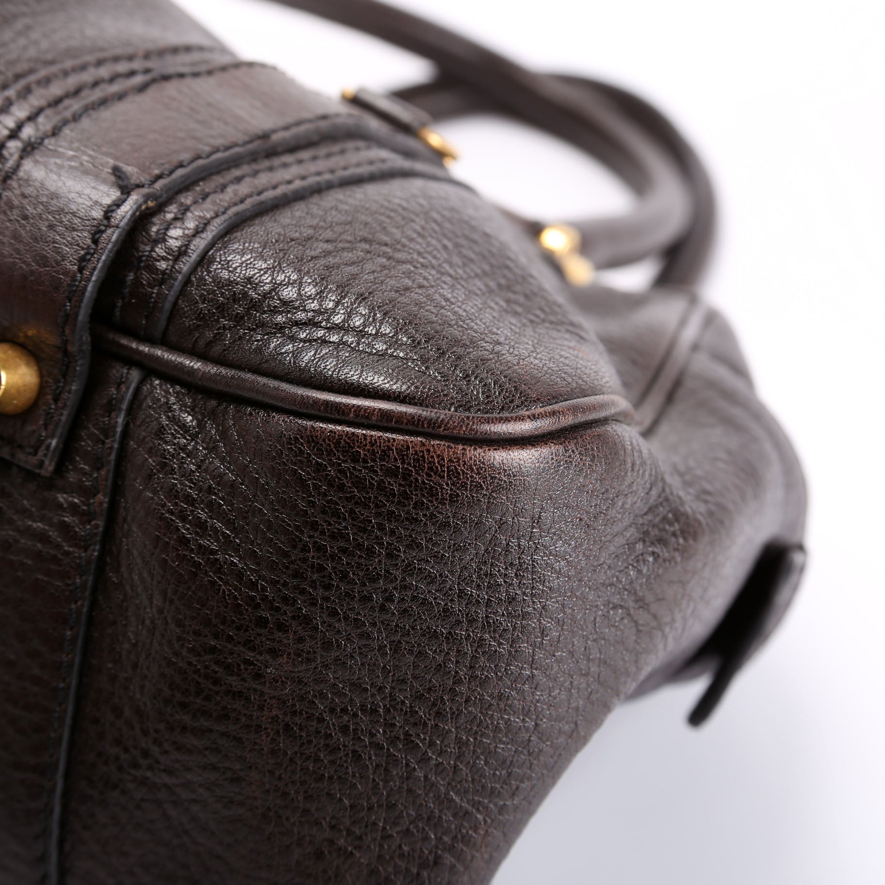Grained Calfskin Bowling Bag Brown