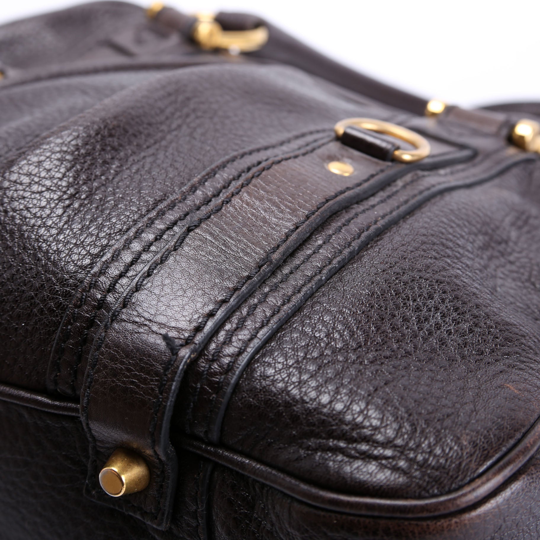 Grained Calfskin Bowling Bag Brown