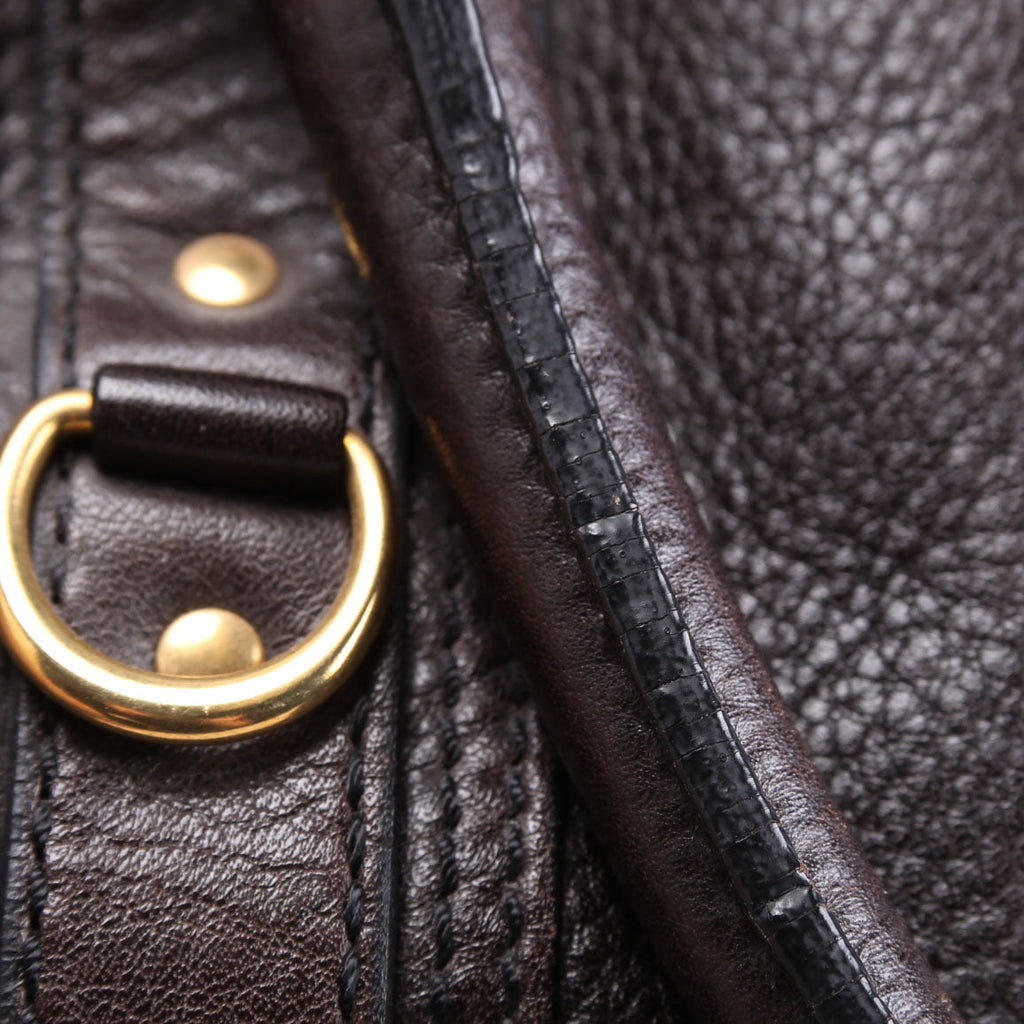 Grained Calfskin Bowling Bag Brown