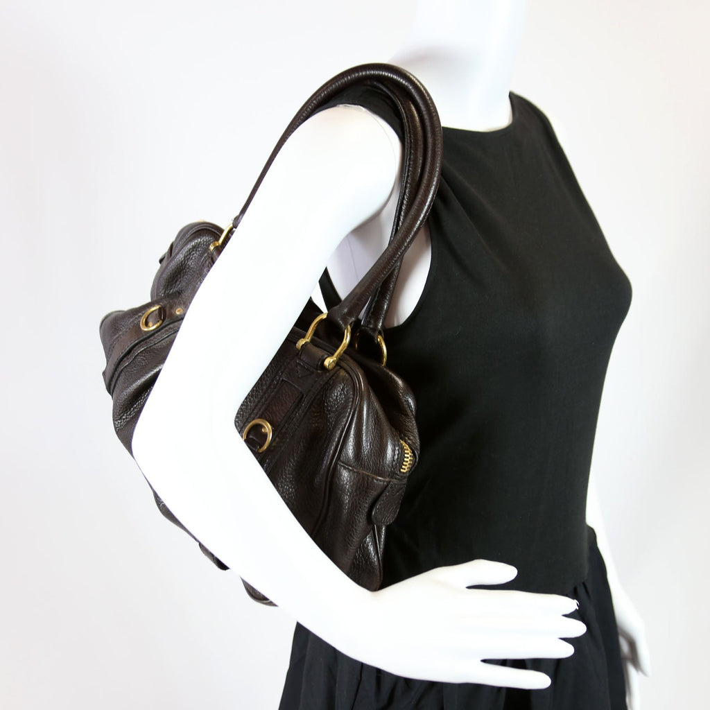 Grained Calfskin Bowling Bag Brown