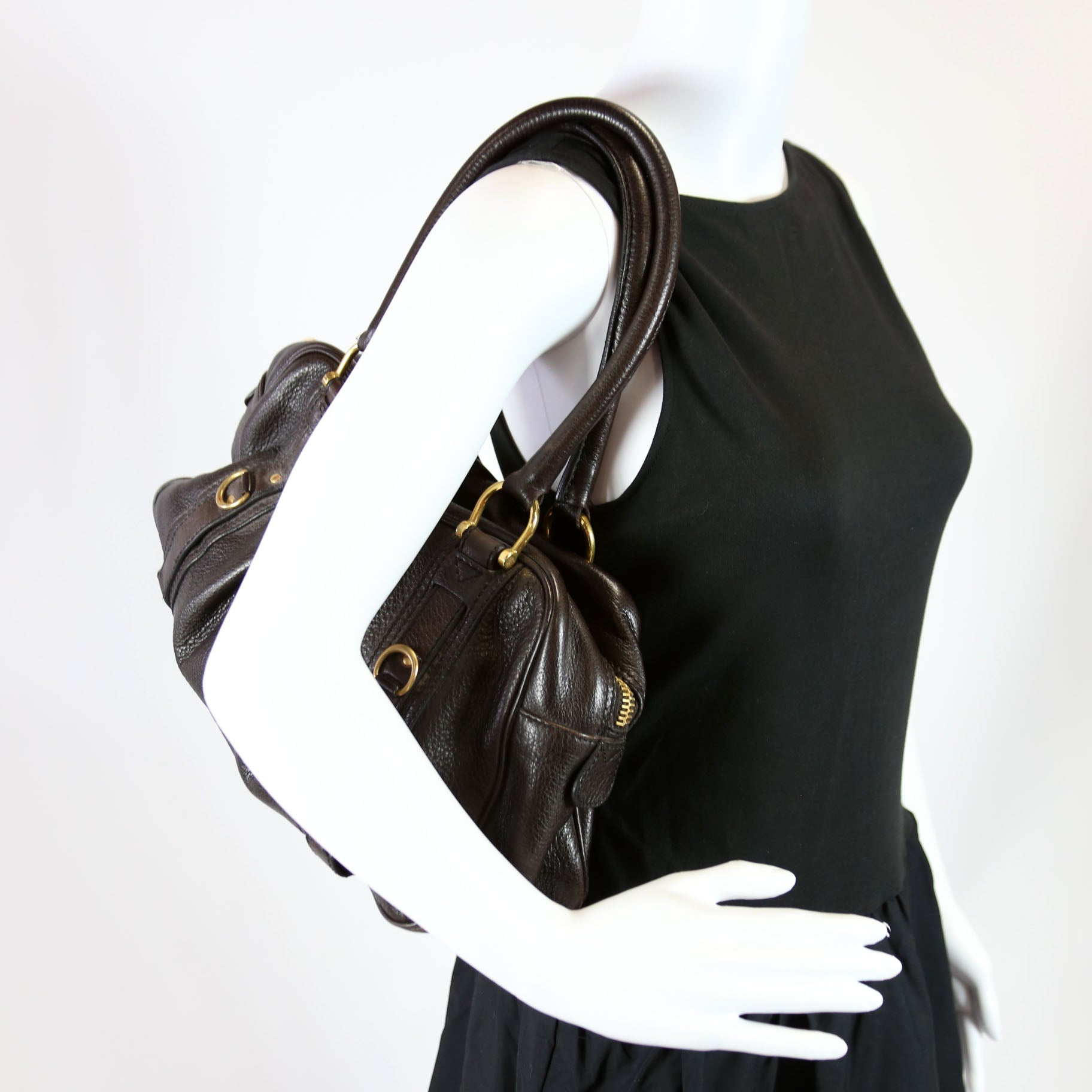 Grained Calfskin Bowling Bag Brown