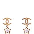 Crystal CC Star Pearl Drop Stud Earrings Gold