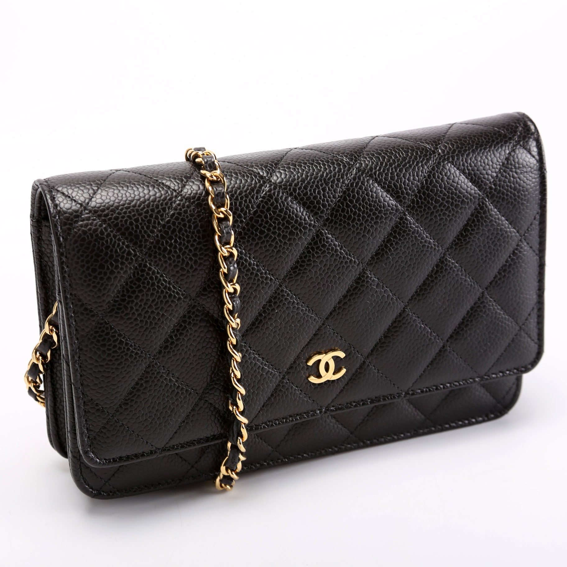 Wallet On Chain Classic Quilted Caviar RFID Black