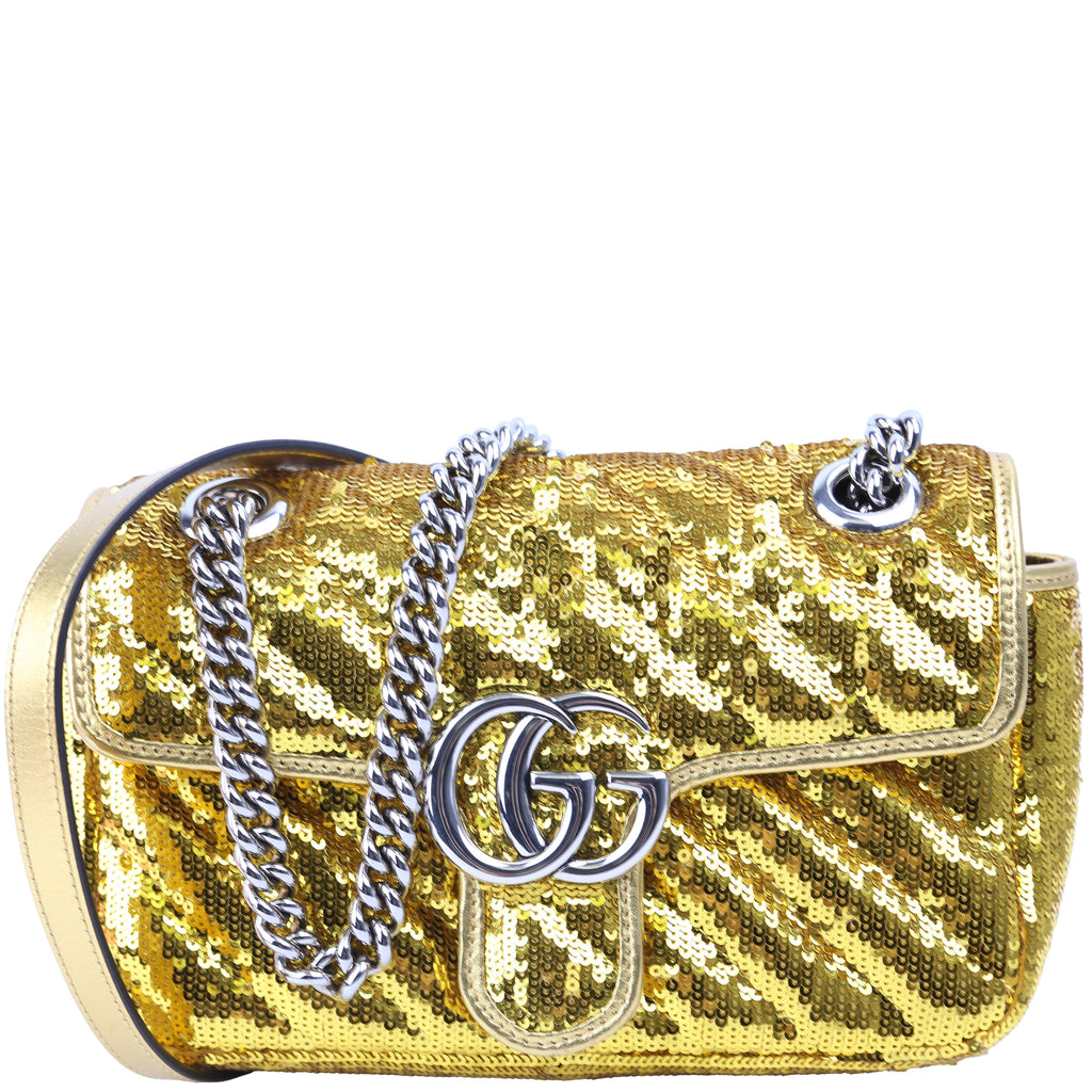 Gucci 443497 Marmont Shoulder Small Flap Sequin Gold