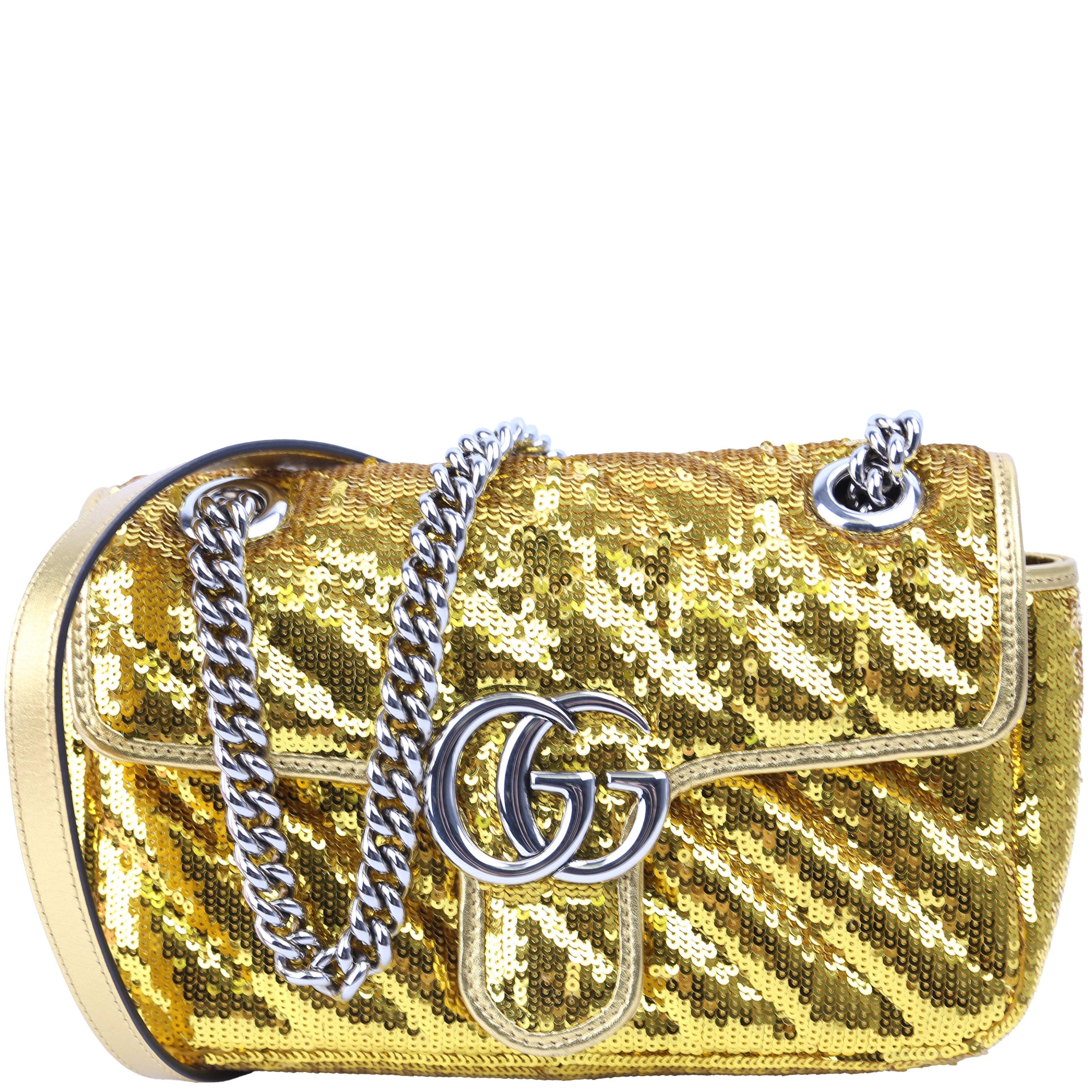 Gucci 443497 Marmont Shoulder Small Flap Sequin Gold