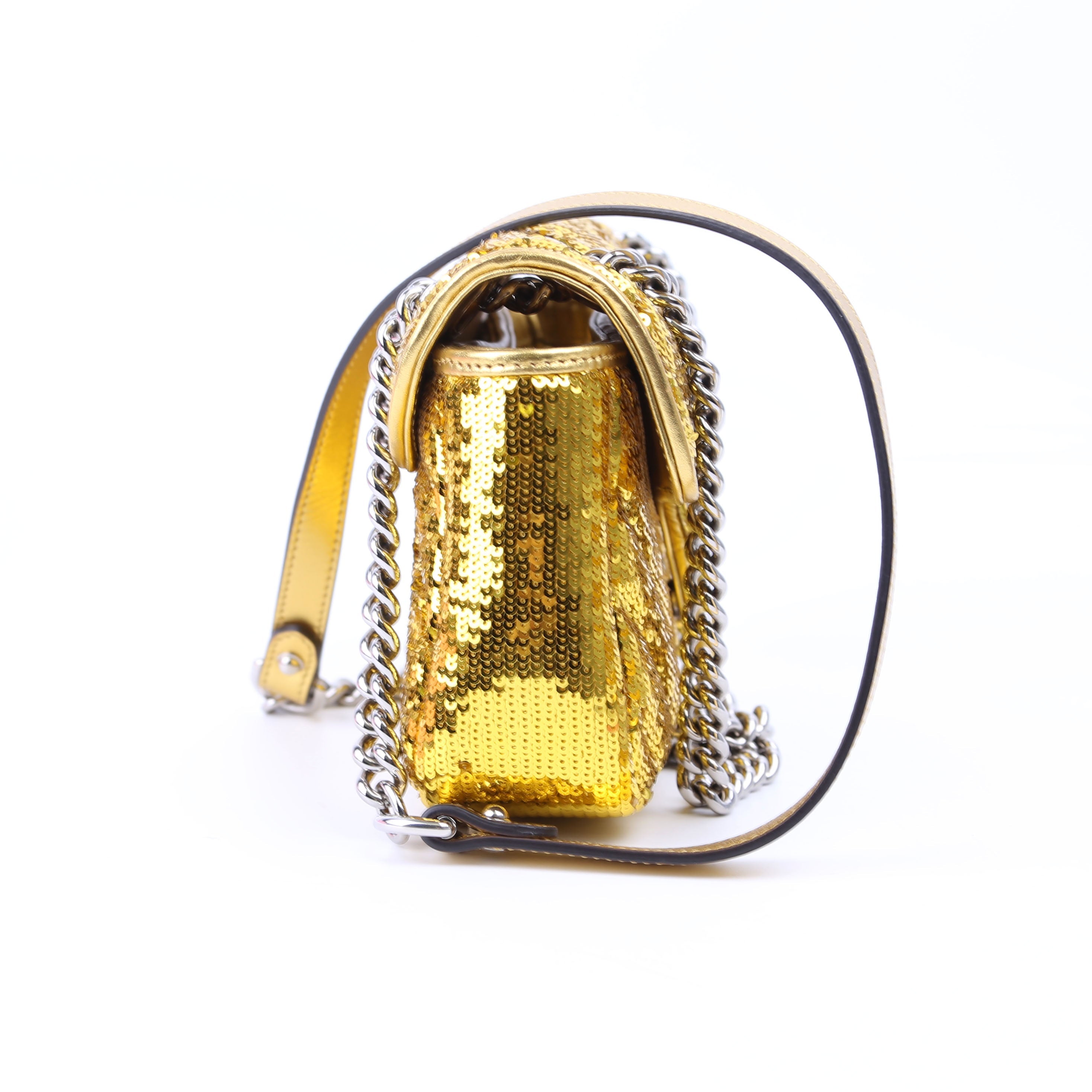 Gucci 443497 Marmont Shoulder Small Flap Sequin Gold