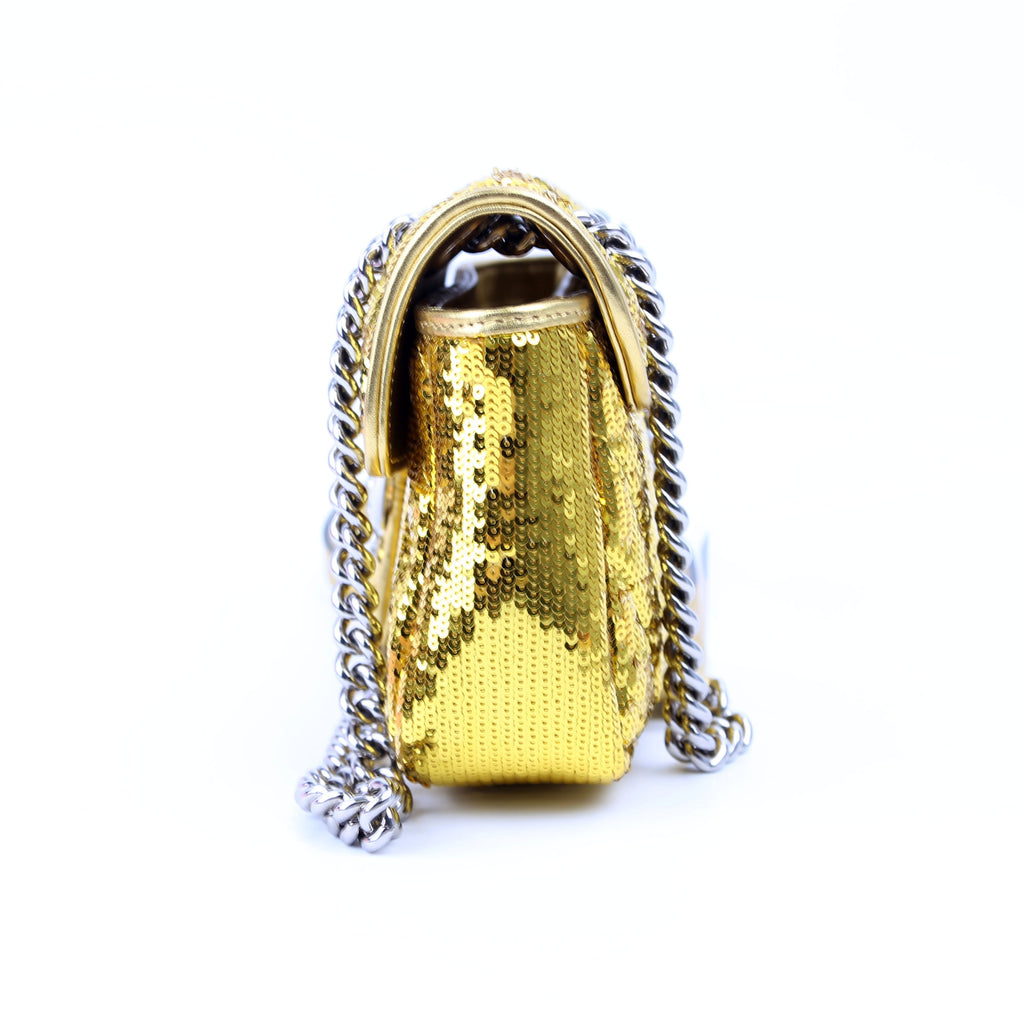 Gucci 443497 Marmont Shoulder Small Flap Sequin Gold