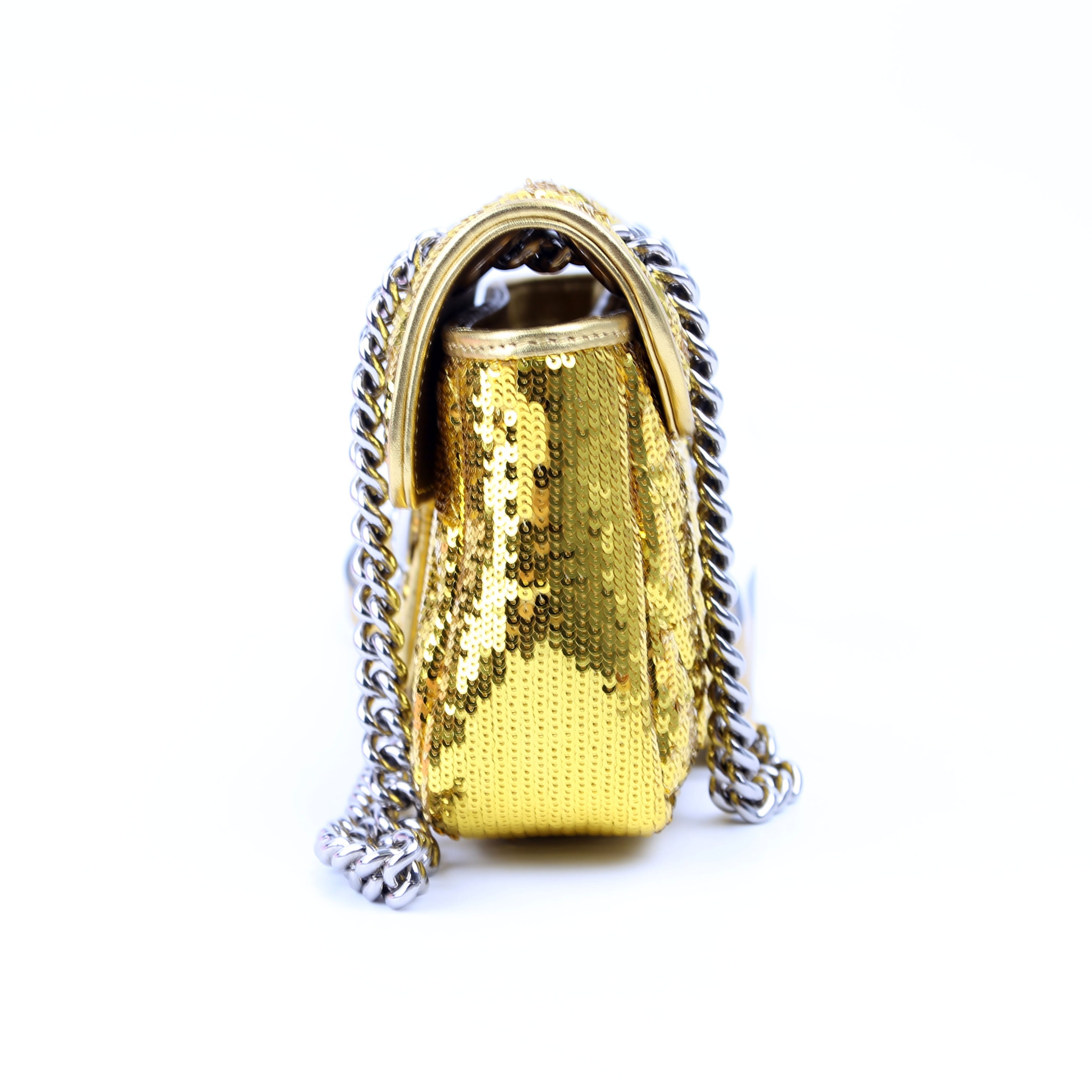 Gucci 443497 Marmont Shoulder Small Flap Sequin Gold