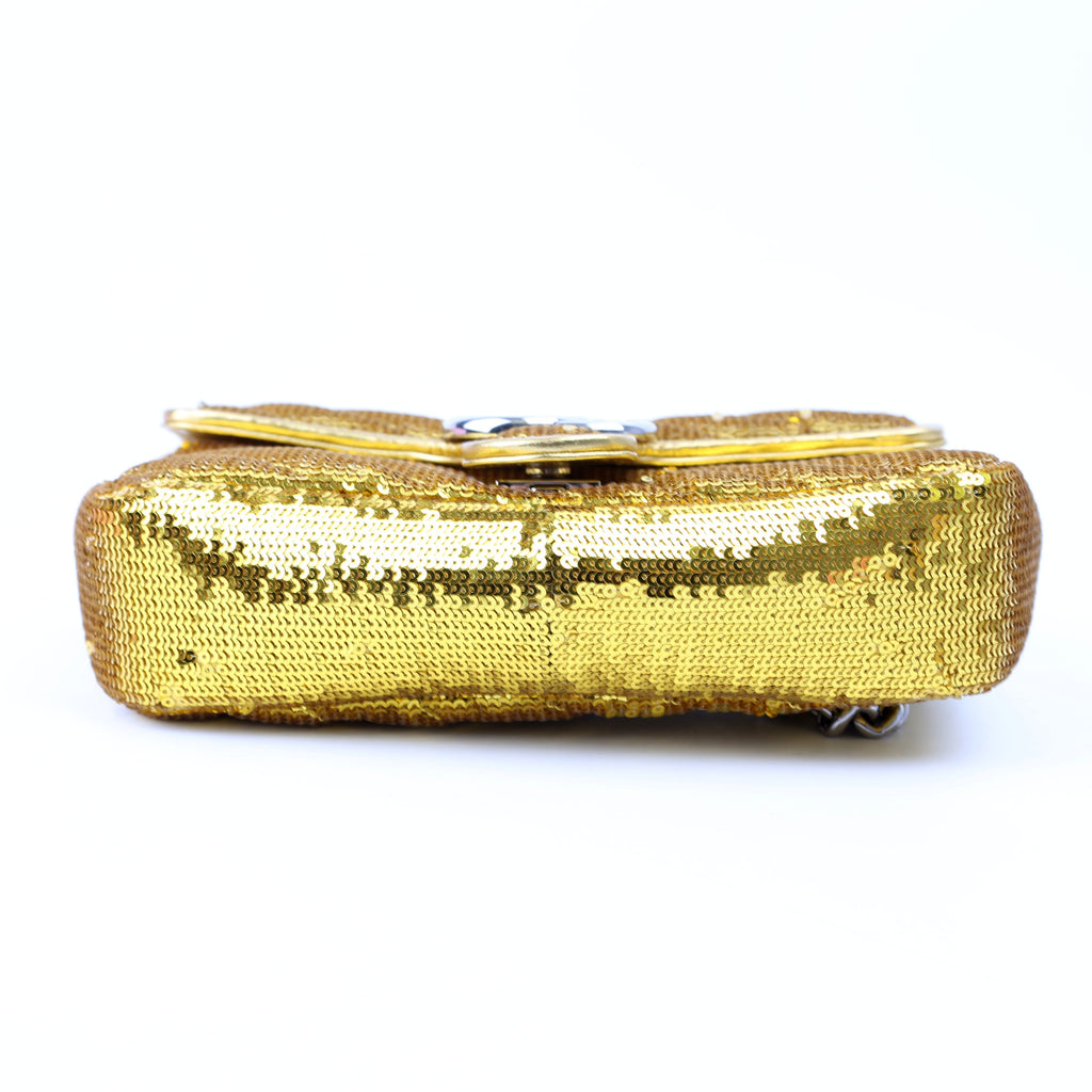 Gucci 443497 Marmont Shoulder Small Flap Sequin Gold