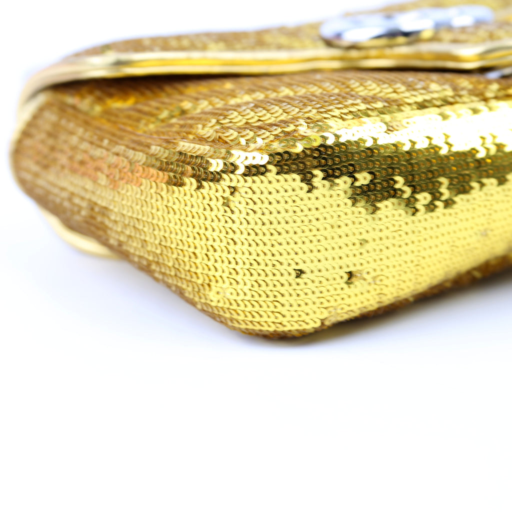 Gucci 443497 Marmont Shoulder Small Flap Sequin Gold