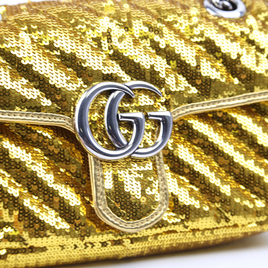 Gucci 443497 Marmont Shoulder Small Flap Sequin Gold
