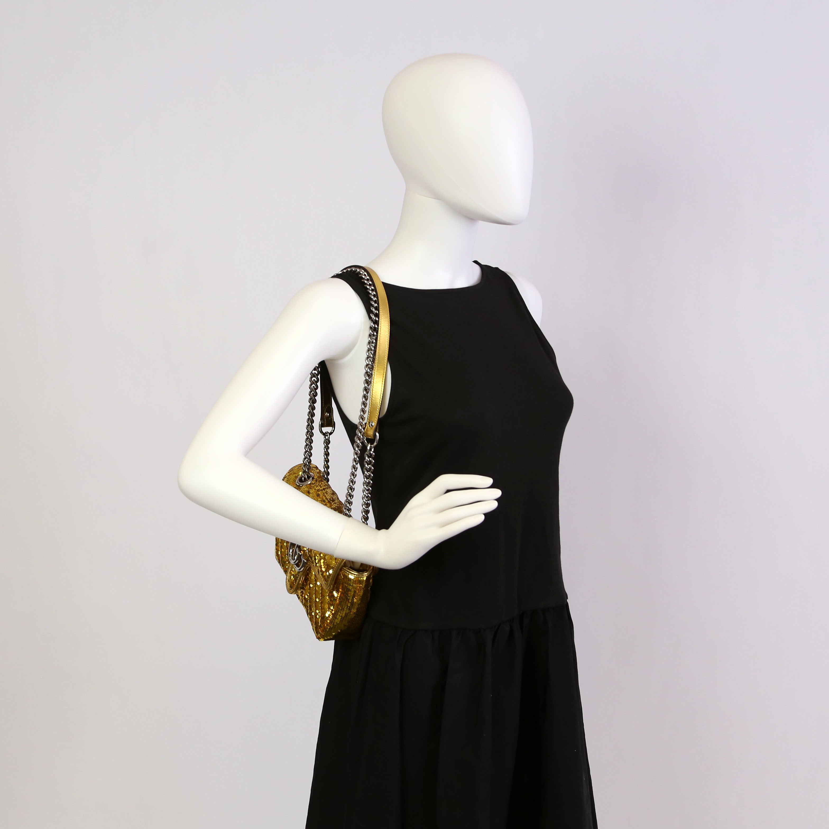Gucci 443497 Marmont Shoulder Small Flap Sequin Gold