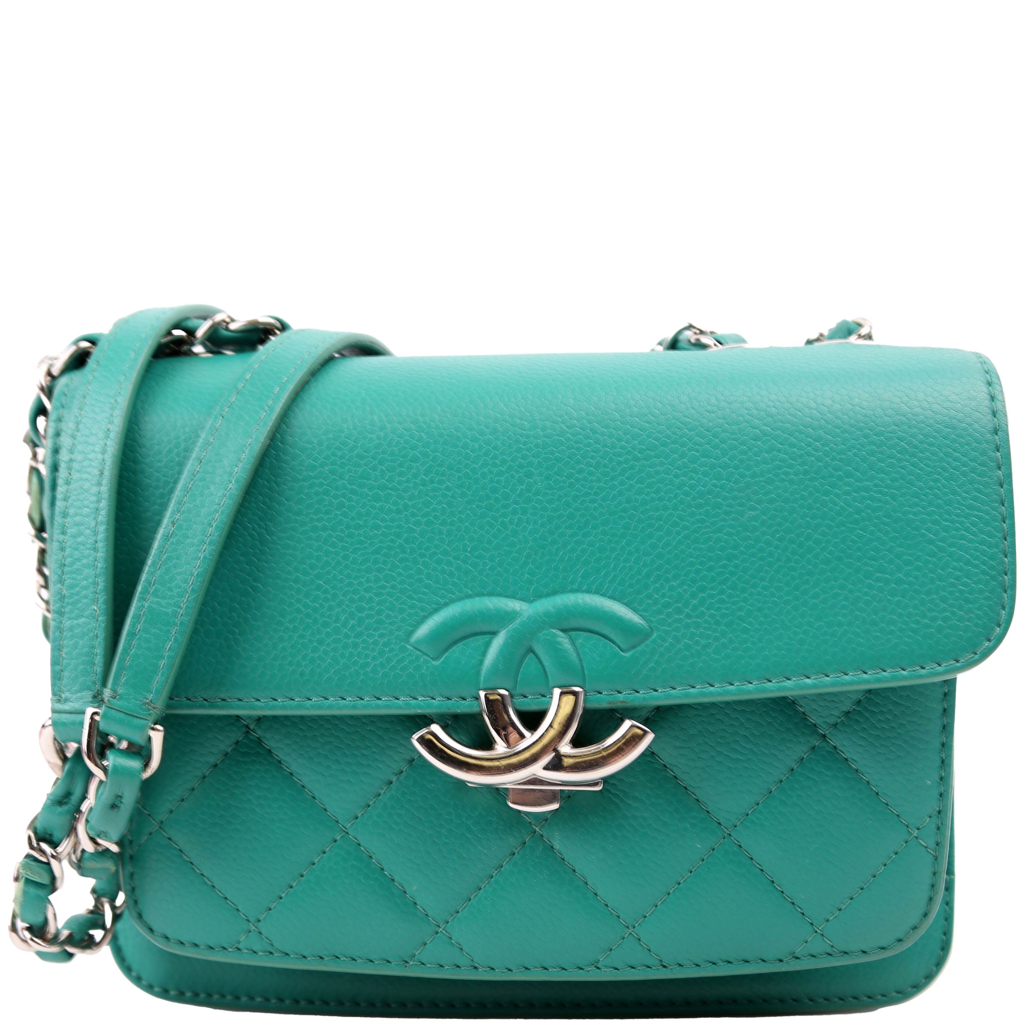 CC Box Flap Bag Small Quilted Caviar 23M Green