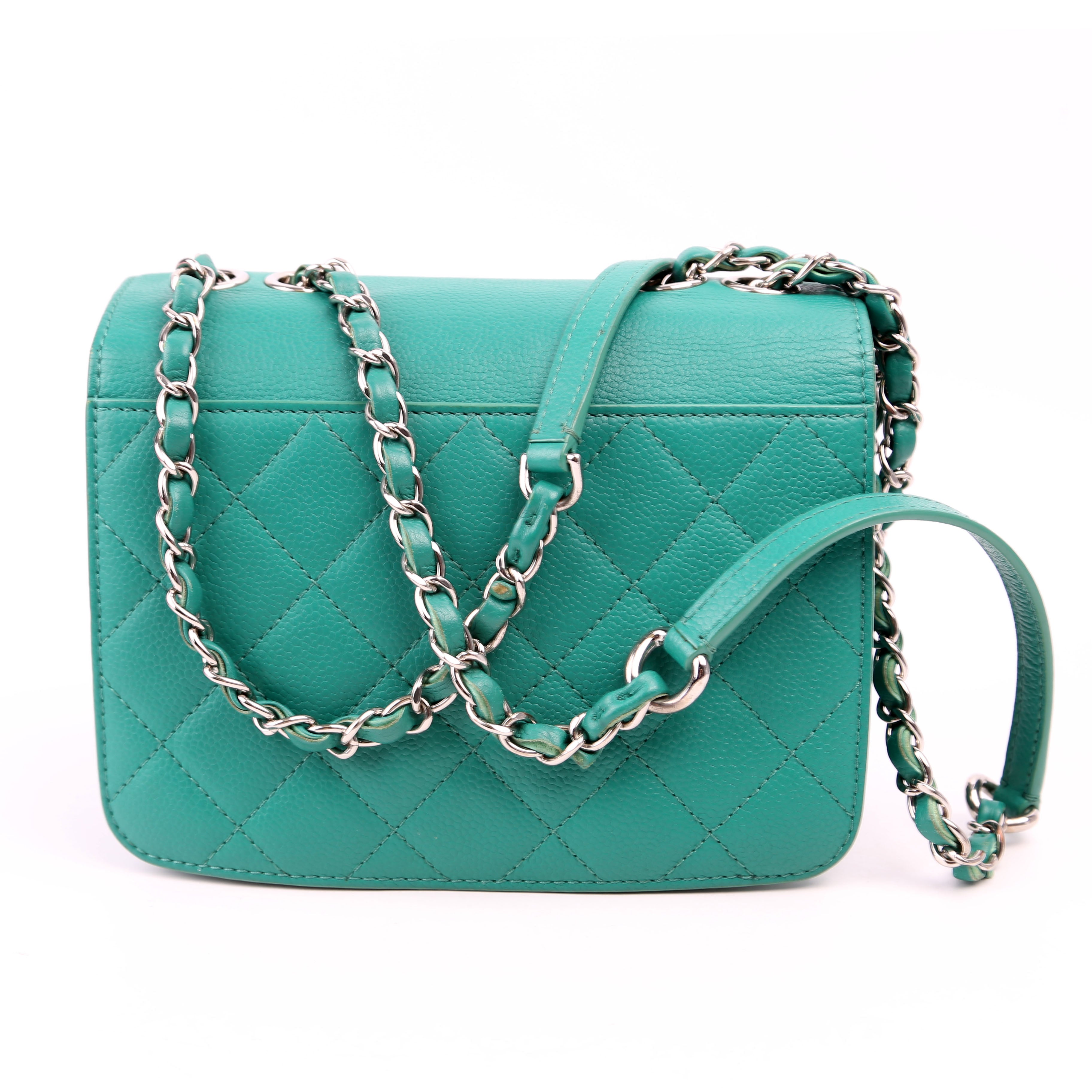 CC Box Flap Bag Small Quilted Caviar 23M Green