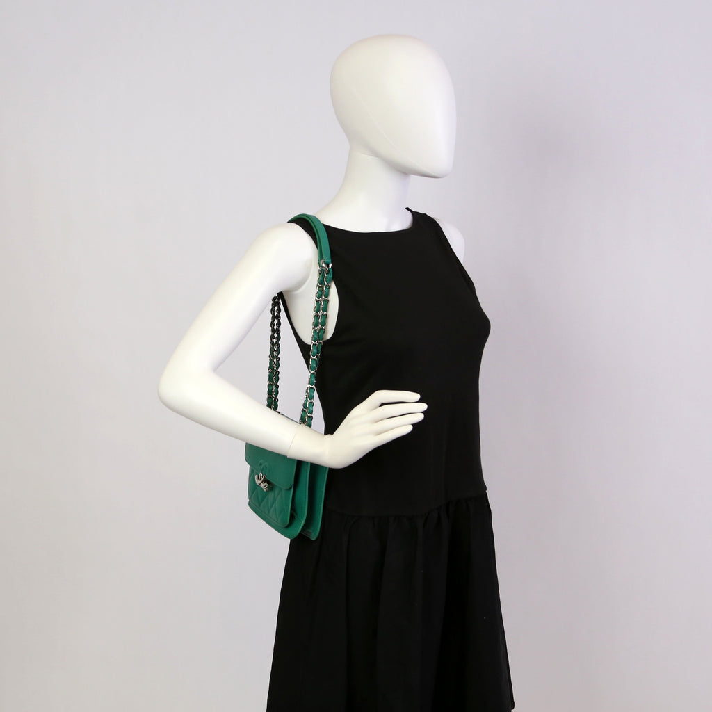 CC Box Flap Bag Small Quilted Caviar 23M Green
