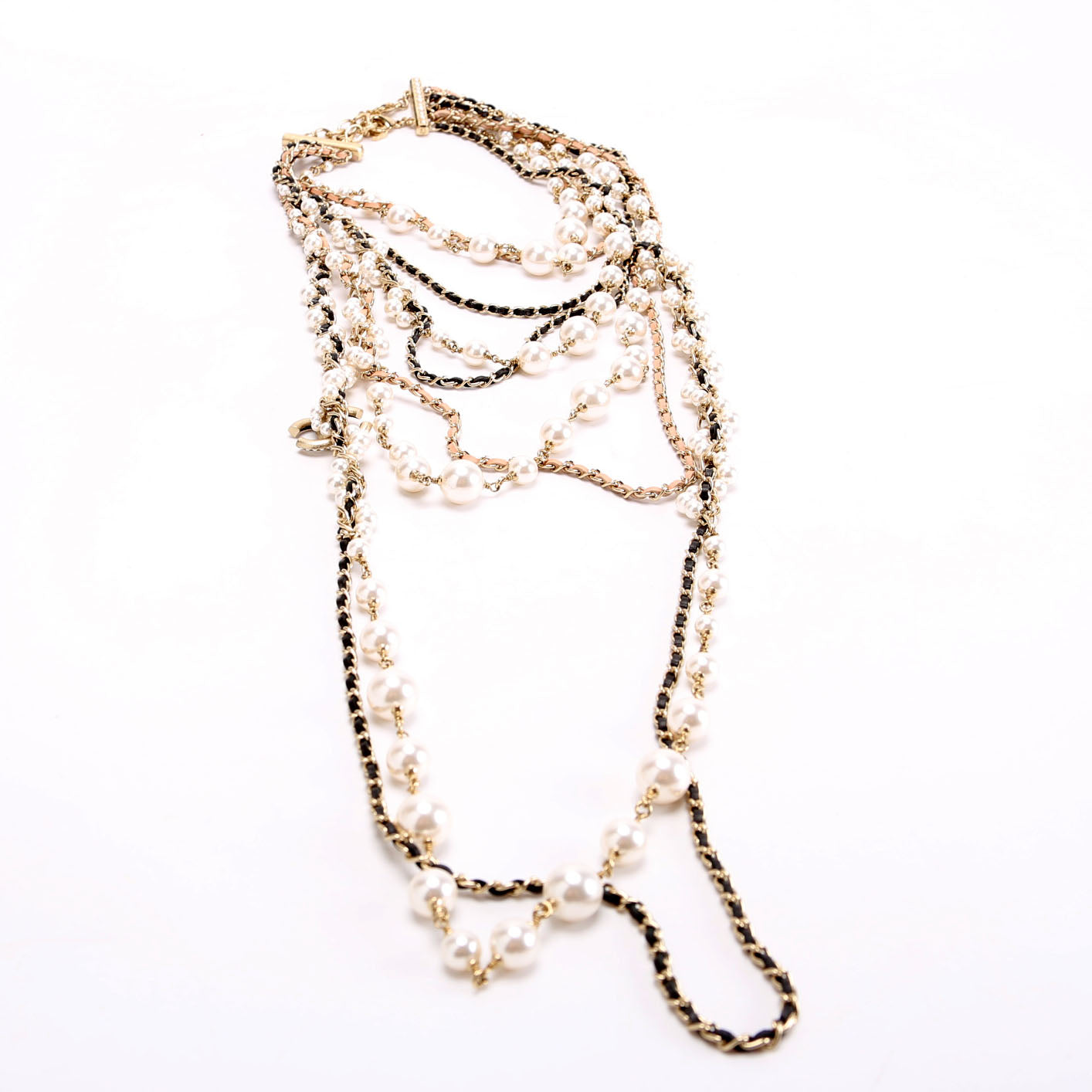 CC Pearls Multi Strand Long Necklace Pearl/Gold