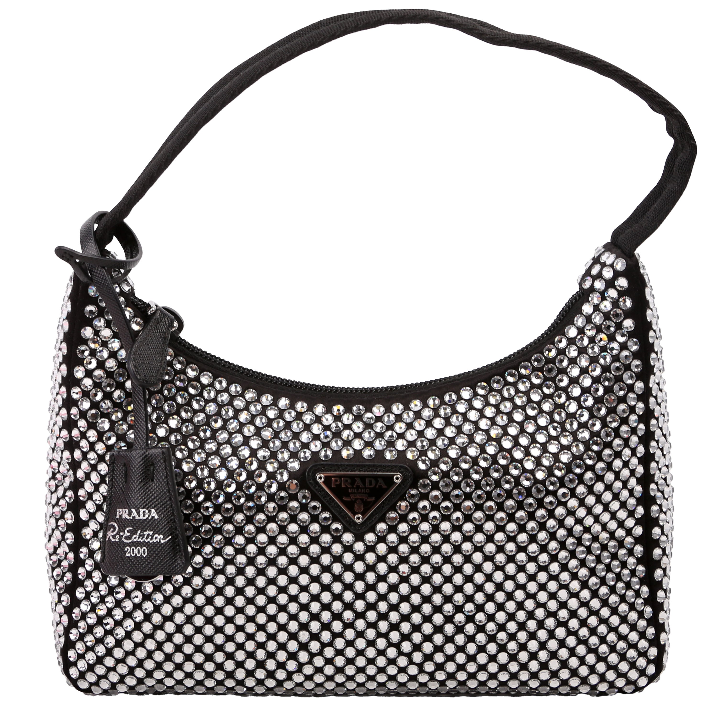 1BC515 Satin Crystal Re-Edition 2000 Mini Bag Black