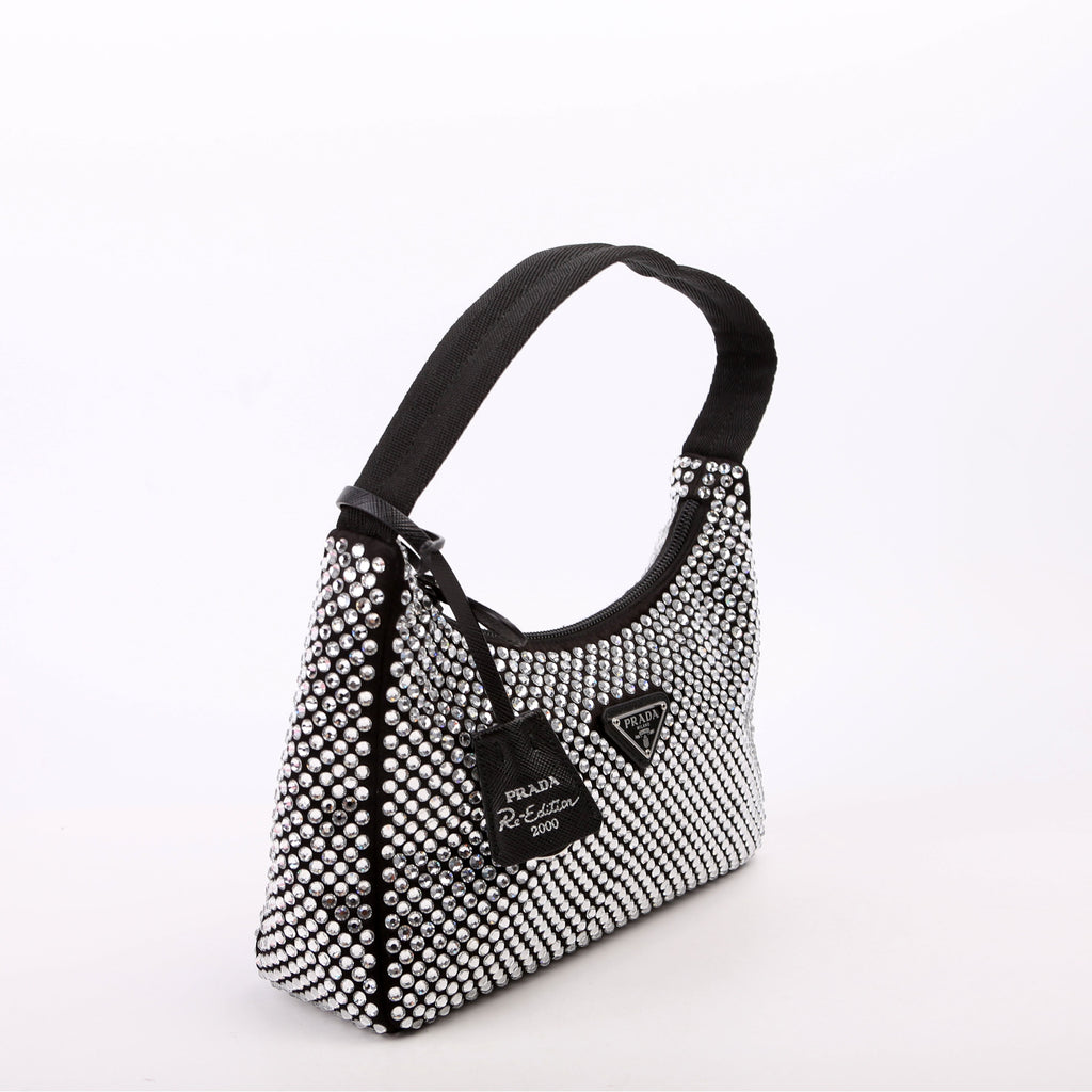 1BC515 Satin Crystal Re-Edition 2000 Mini Bag Black