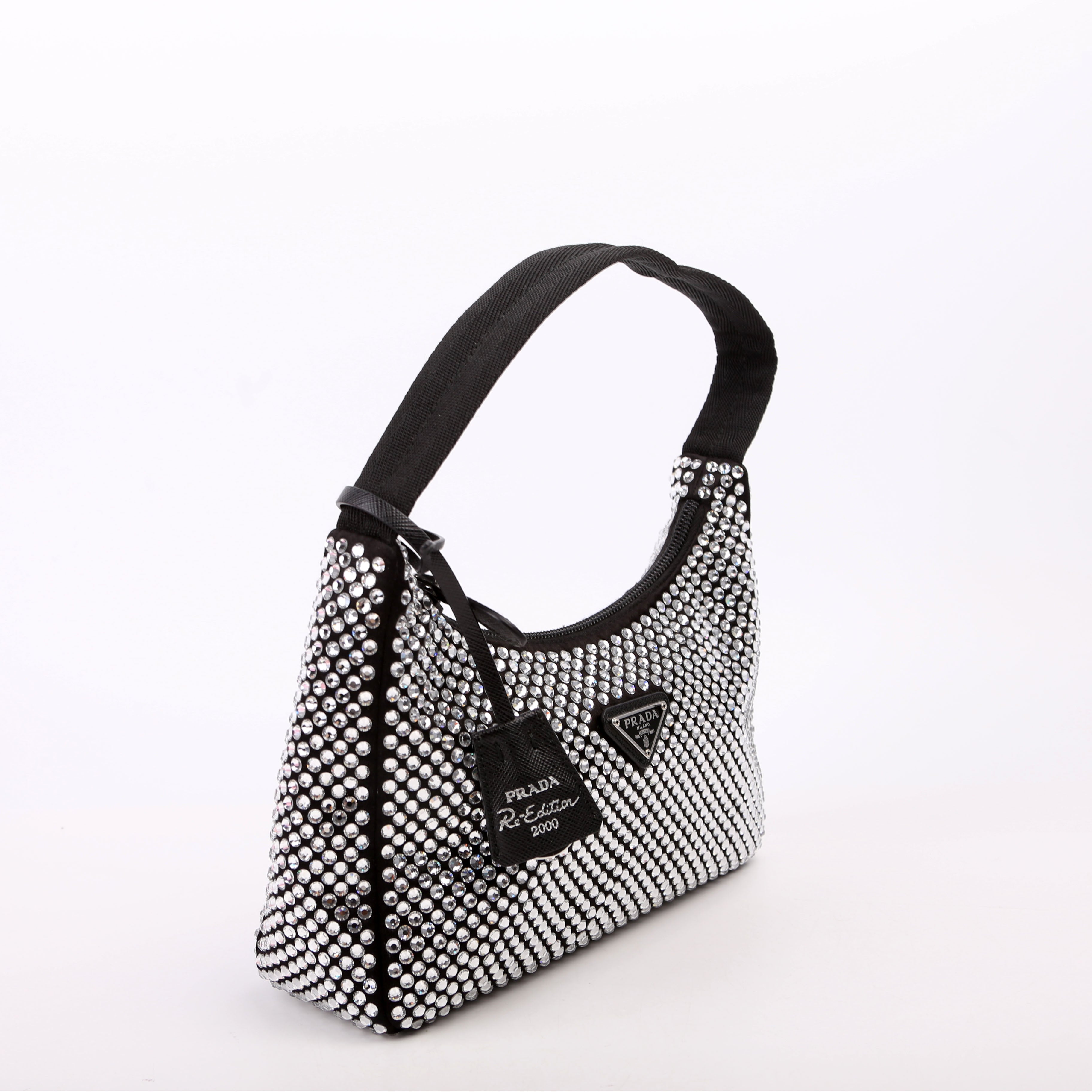 1BC515 Satin Crystal Re-Edition 2000 Mini Bag Black