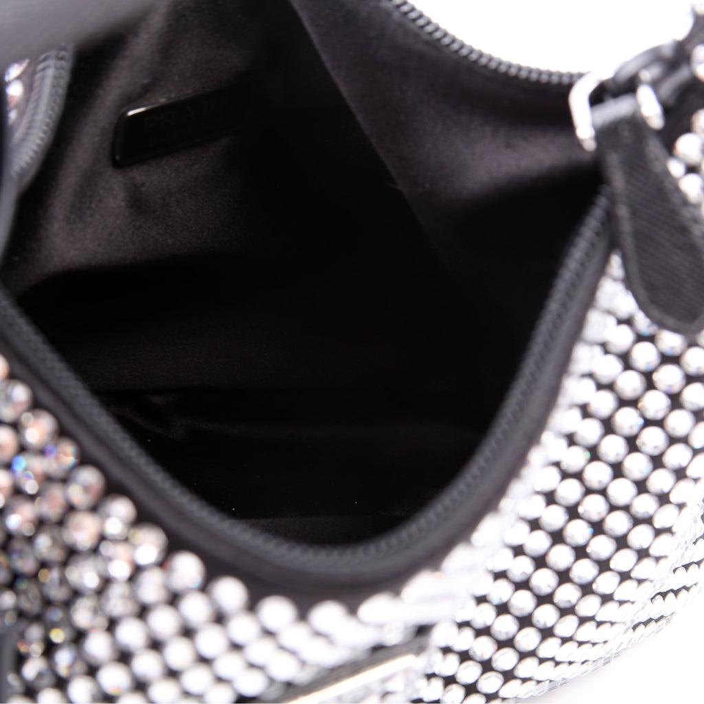 1BC515 Satin Crystal Re-Edition 2000 Mini Bag Black