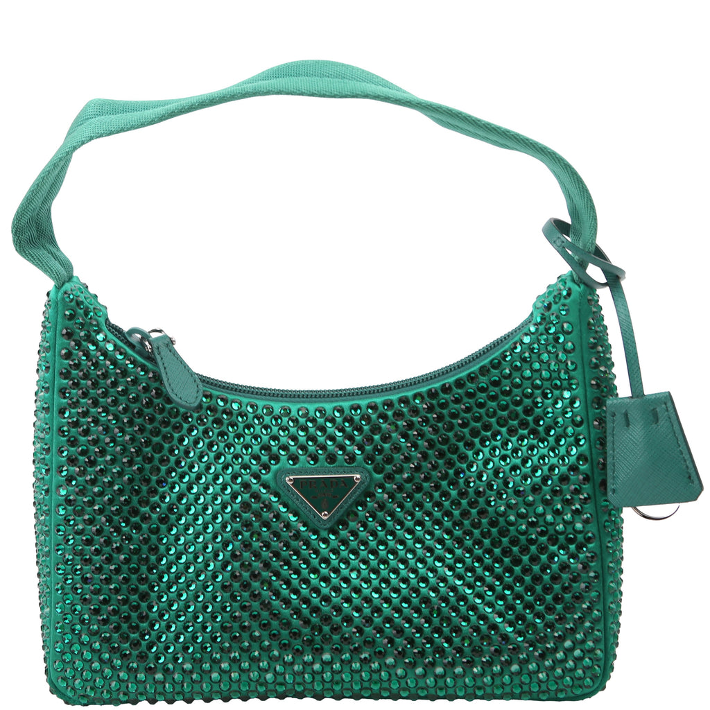 1BC515 Satin Crystal Re-Edition 2000 Mini Bag Green