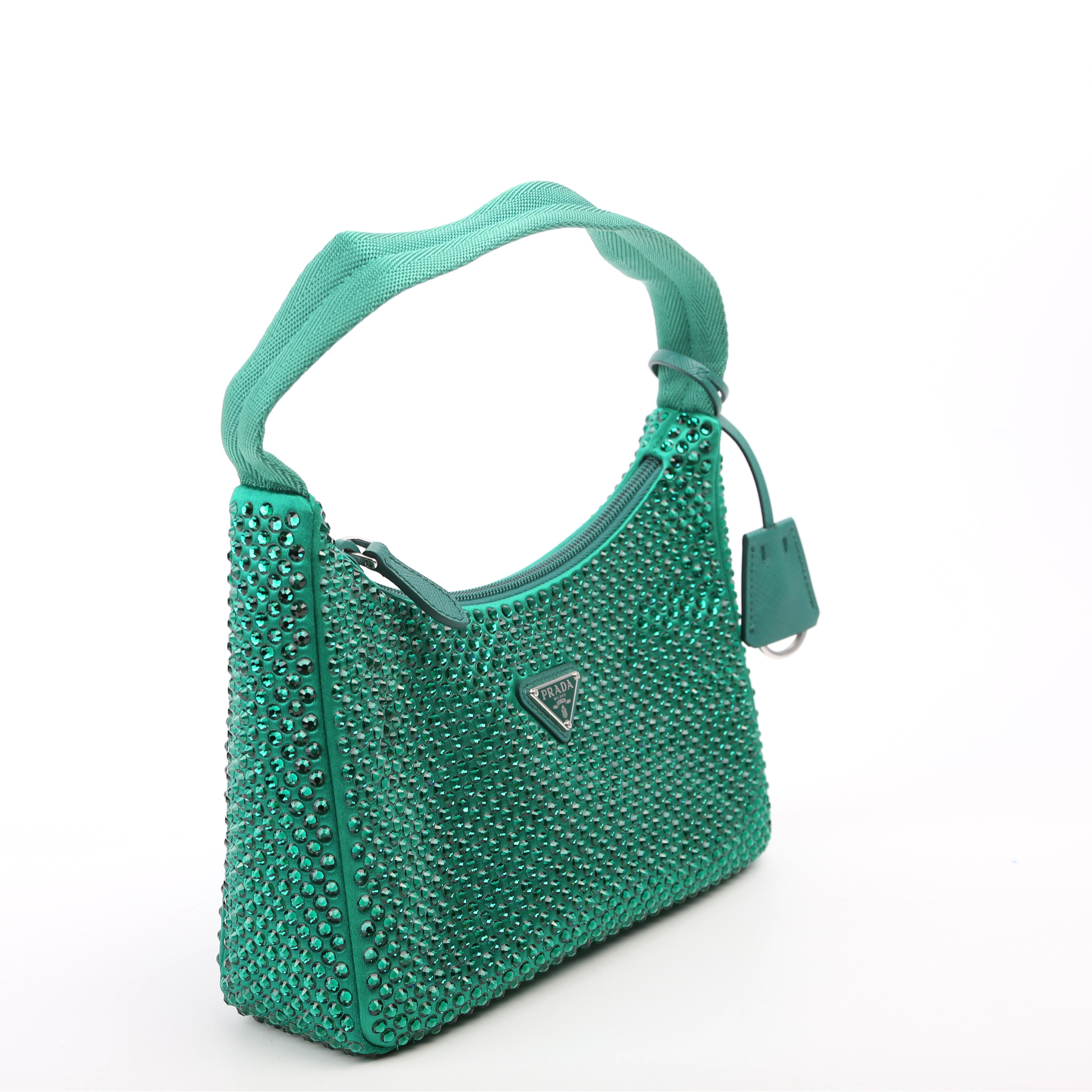 1BC515 Satin Crystal Re-Edition 2000 Mini Bag Green