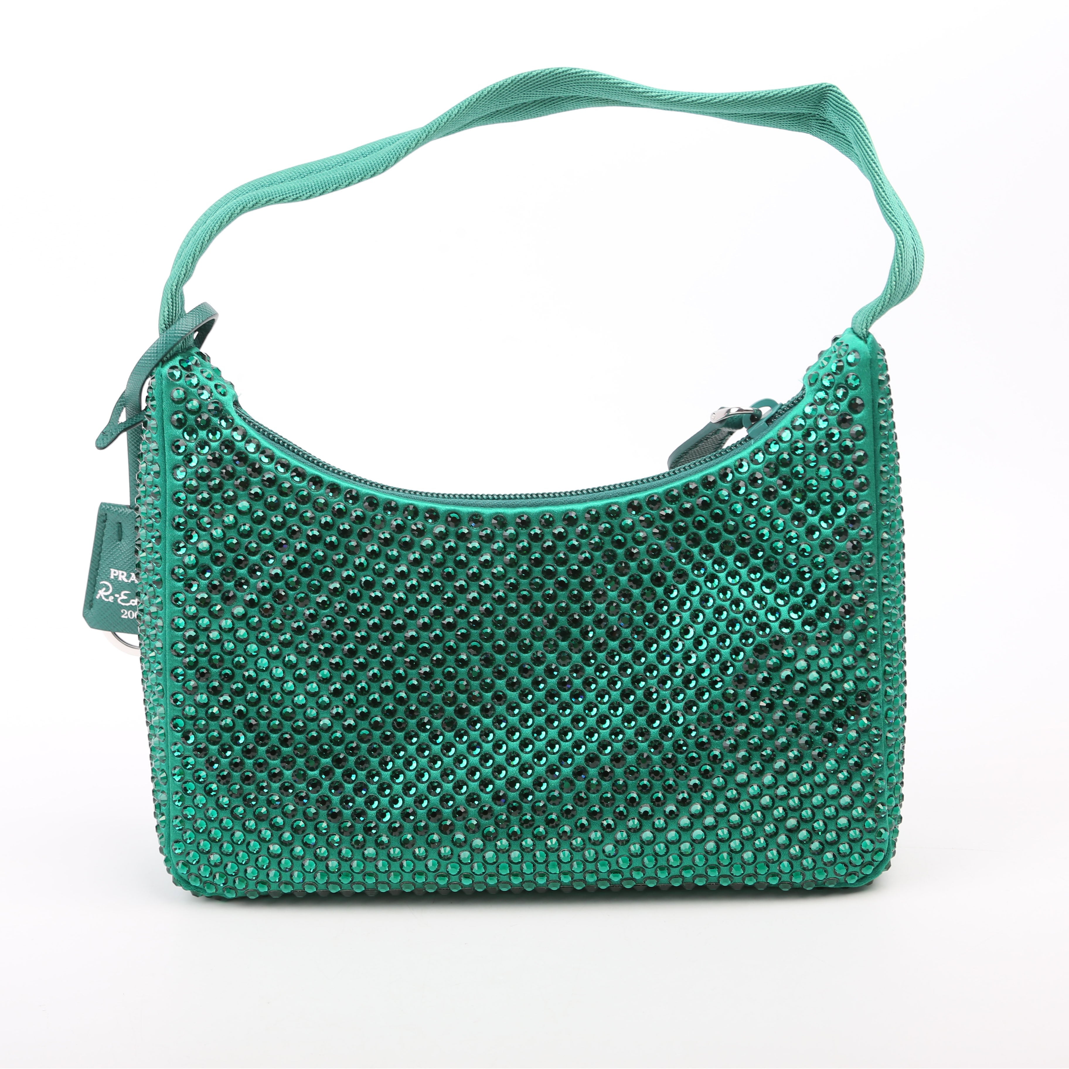 1BC515 Satin Crystal Re-Edition 2000 Mini Bag Green
