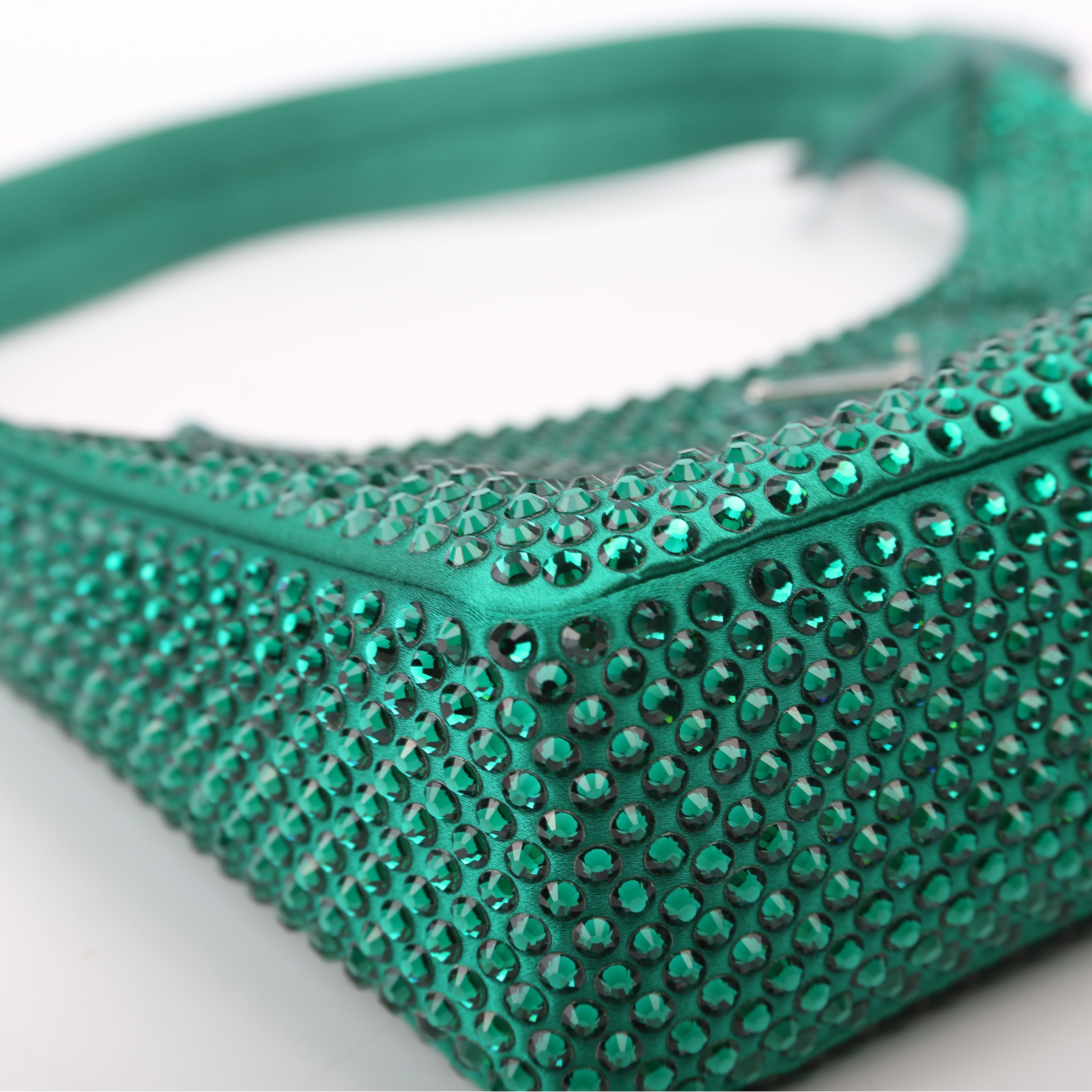 1BC515 Satin Crystal Re-Edition 2000 Mini Bag Green