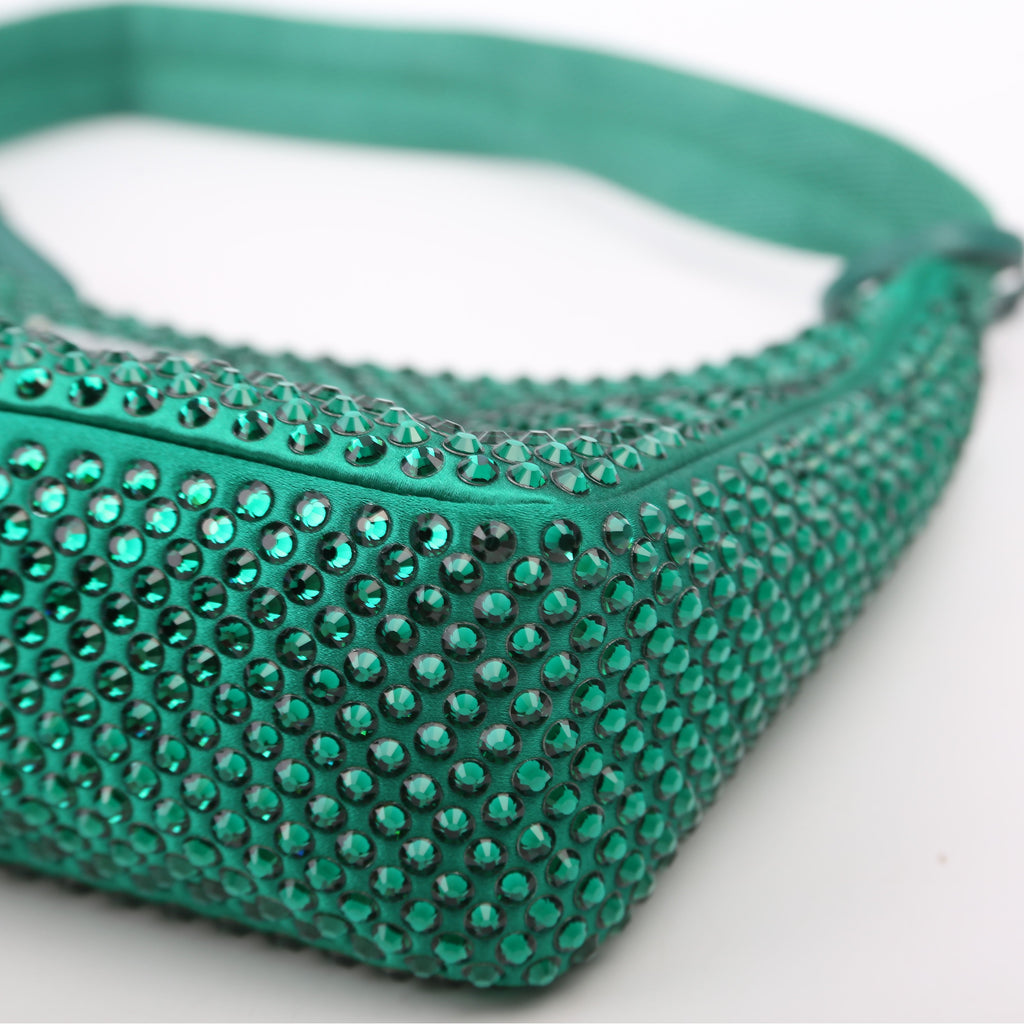 1BC515 Satin Crystal Re-Edition 2000 Mini Bag Green