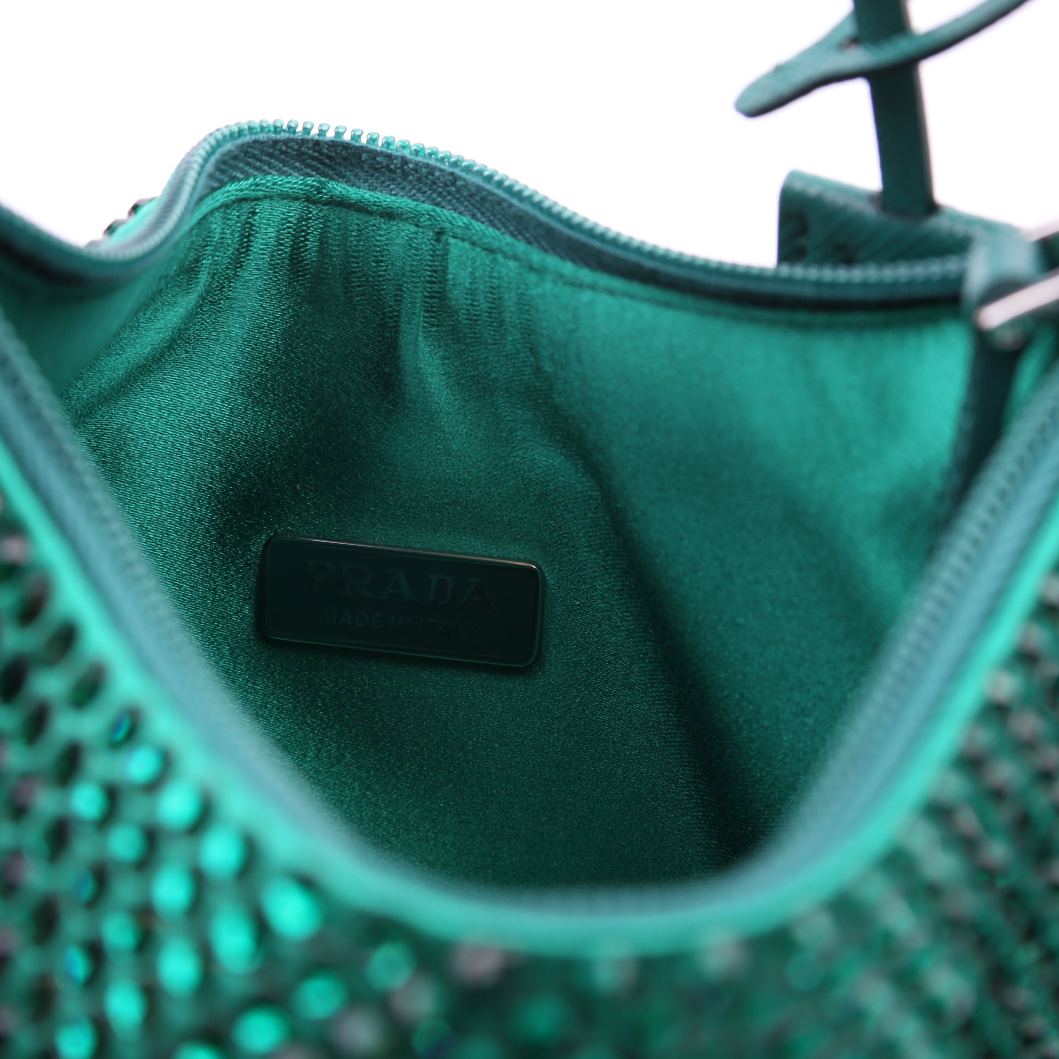 1BC515 Satin Crystal Re-Edition 2000 Mini Bag Green
