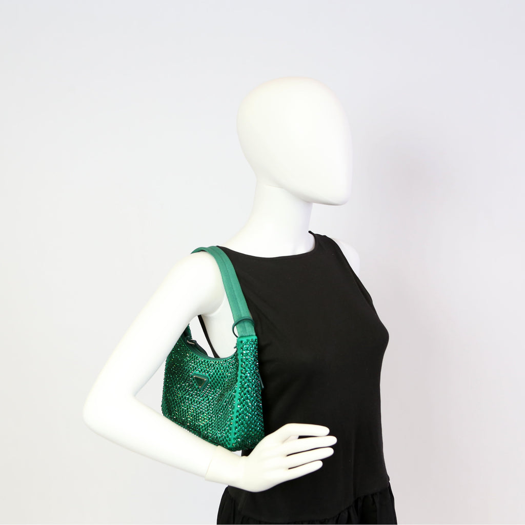 1BC515 Satin Crystal Re-Edition 2000 Mini Bag Green