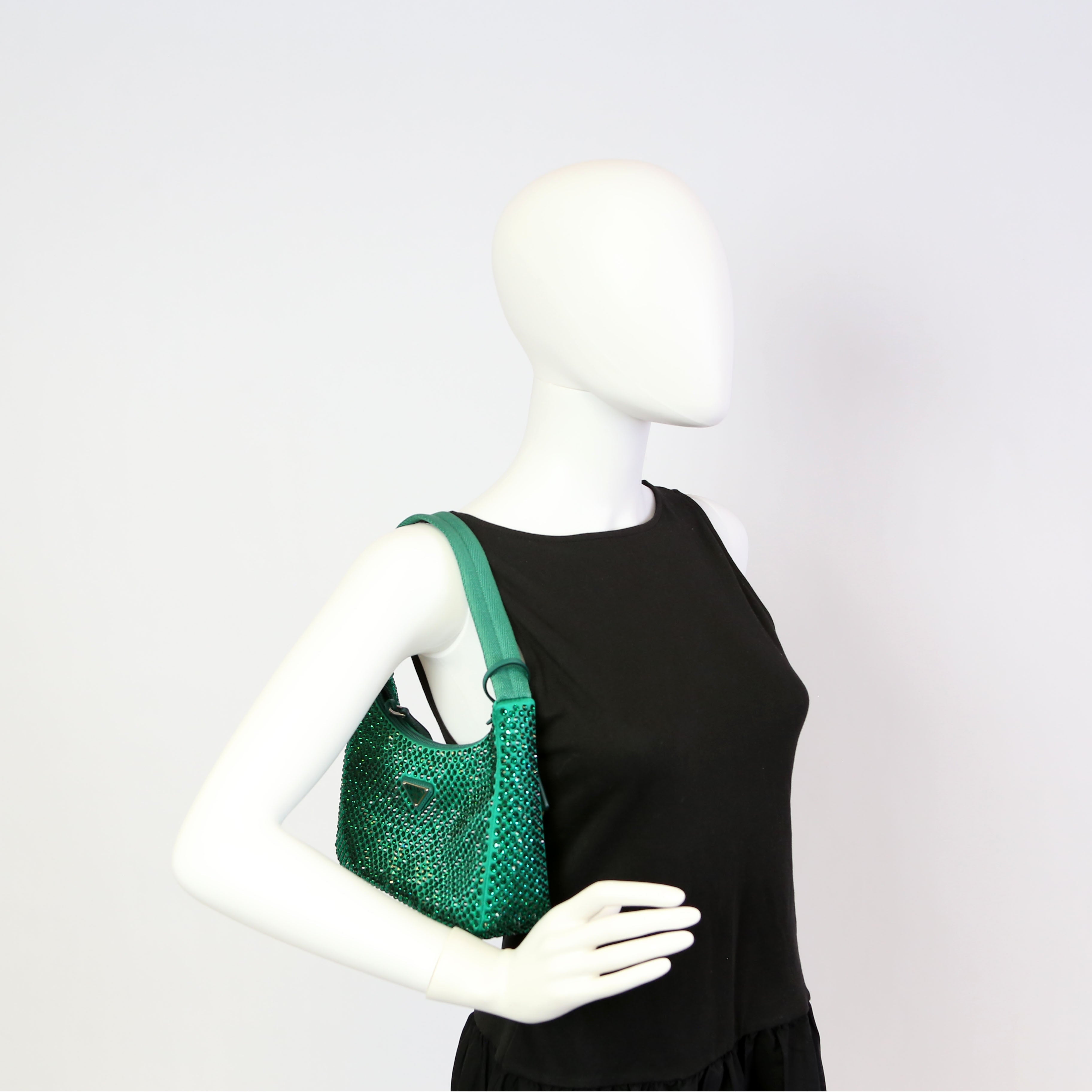 1BC515 Satin Crystal Re-Edition 2000 Mini Bag Green