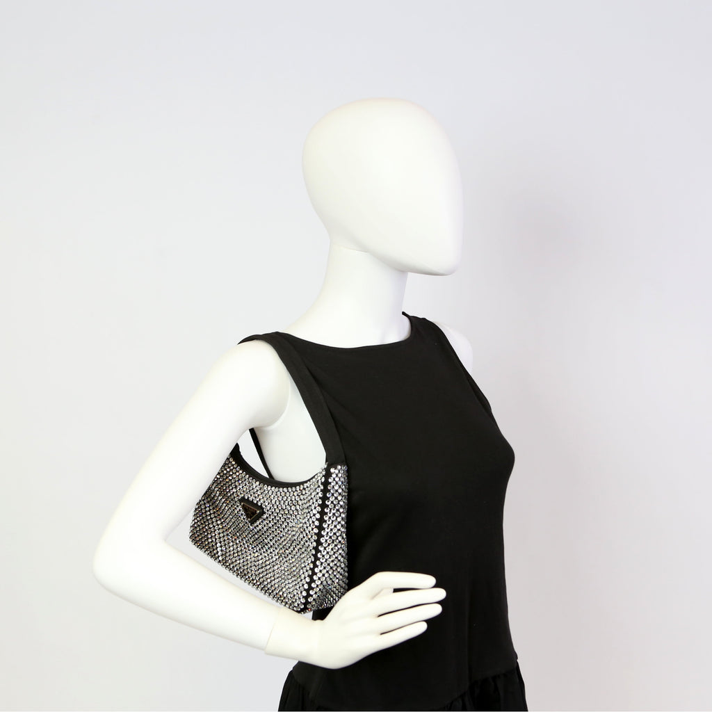 1BC515 Satin Crystal Re-Edition 2000 Mini Bag Black