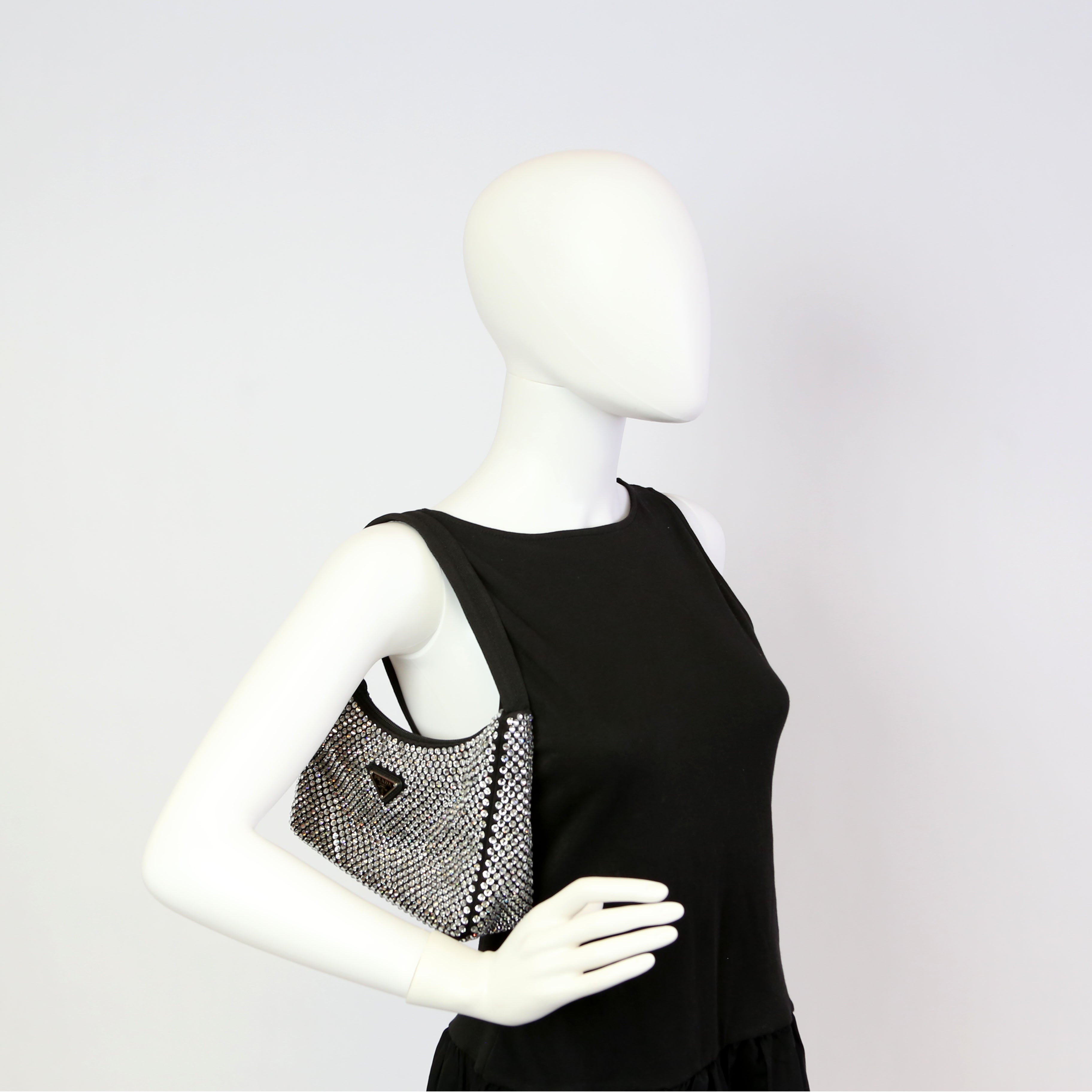 1BC515 Satin Crystal Re-Edition 2000 Mini Bag Black