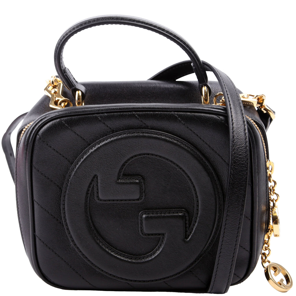 744434 Blondie Leather Top Handle Bag Black