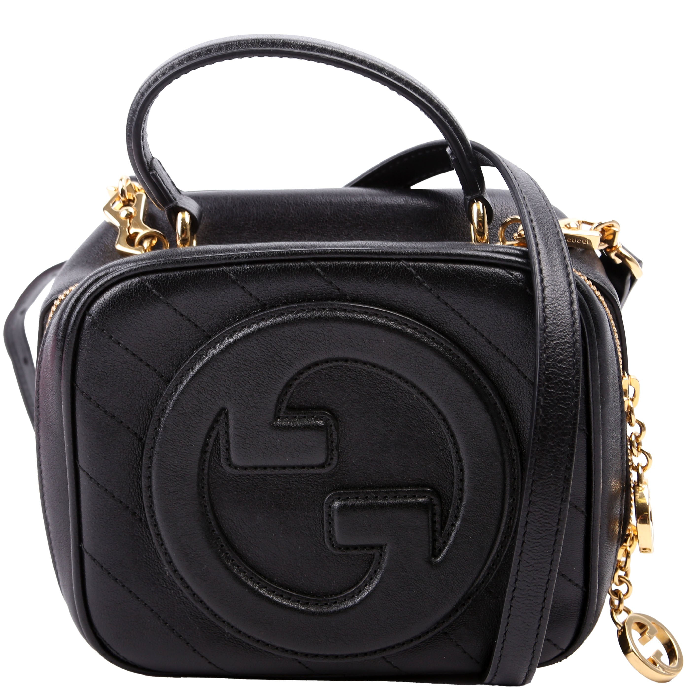 744434 Blondie Leather Top Handle Bag Black