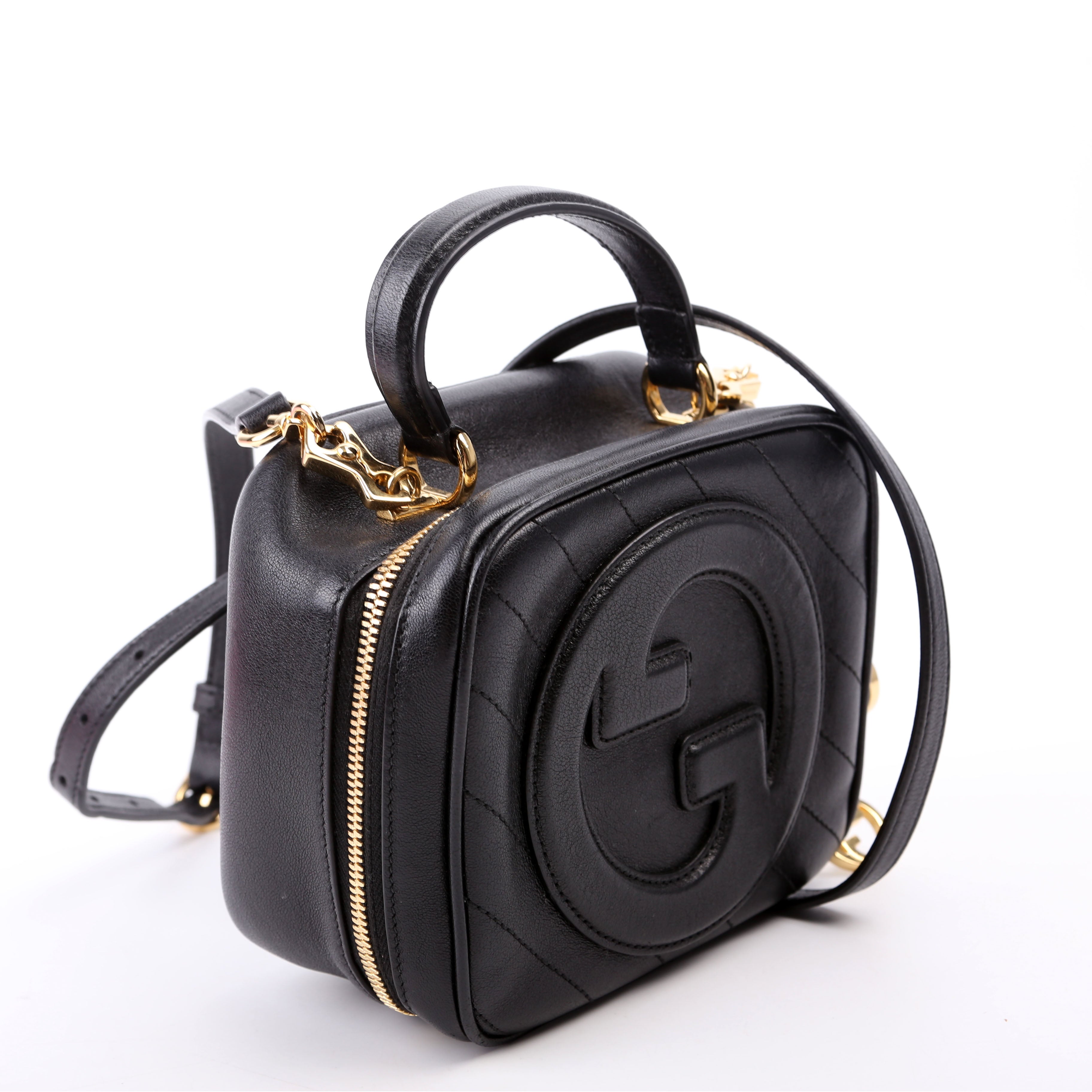 744434 Blondie Leather Top Handle Bag Black