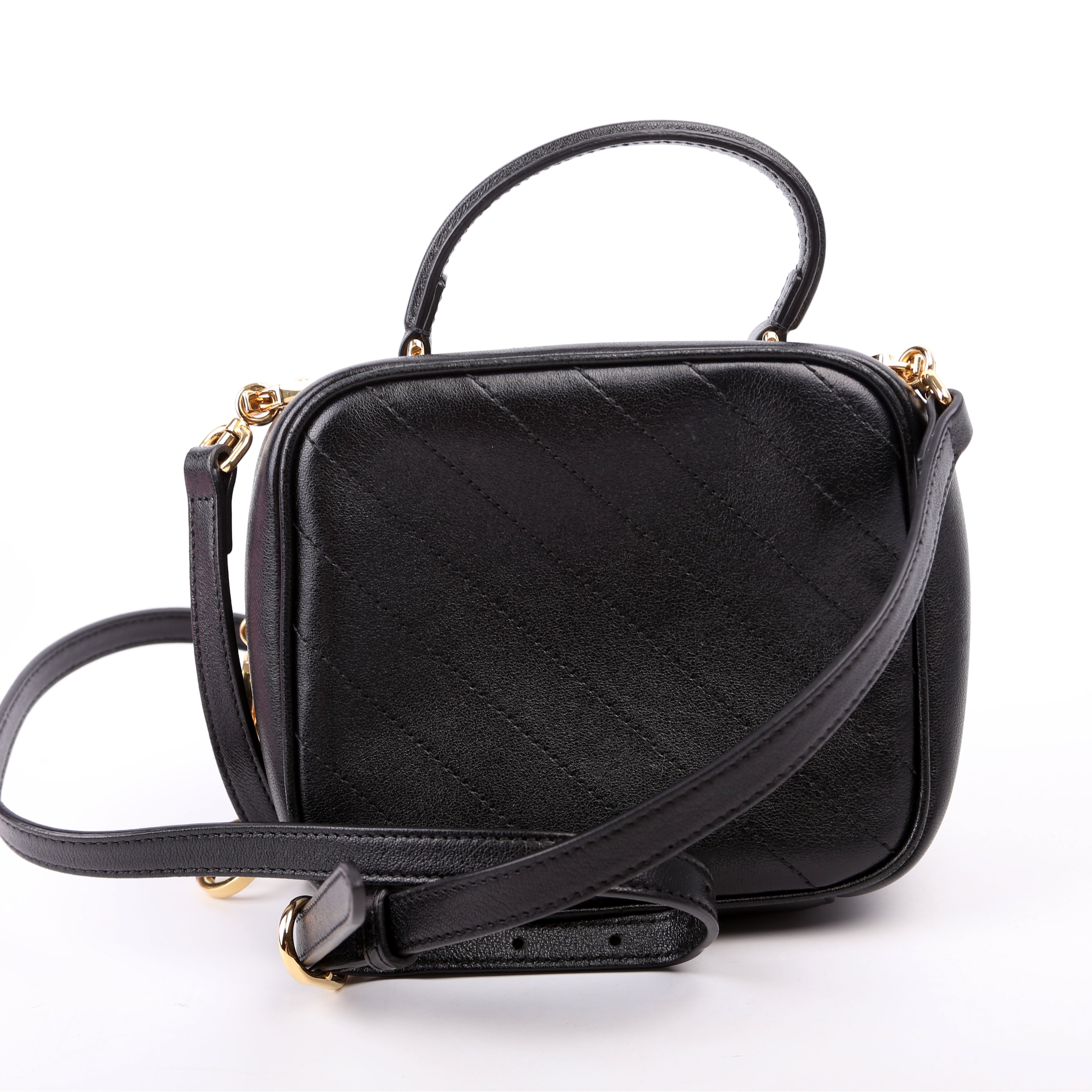 744434 Blondie Leather Top Handle Bag Black