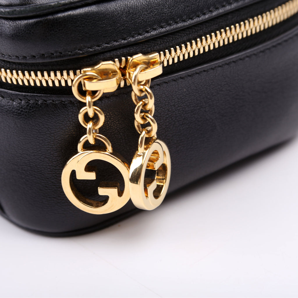 744434 Blondie Leather Top Handle Bag Black