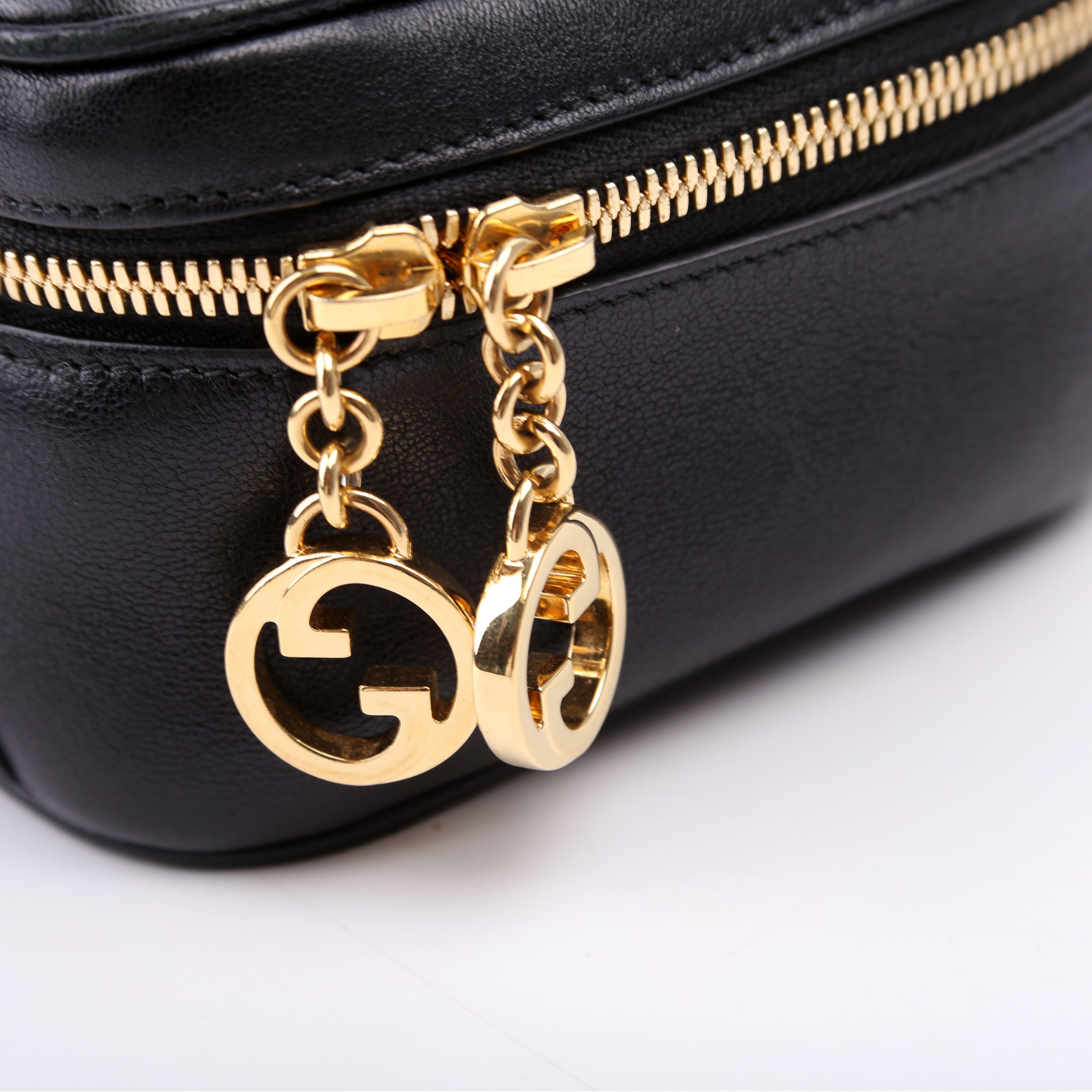 744434 Blondie Leather Top Handle Bag Black