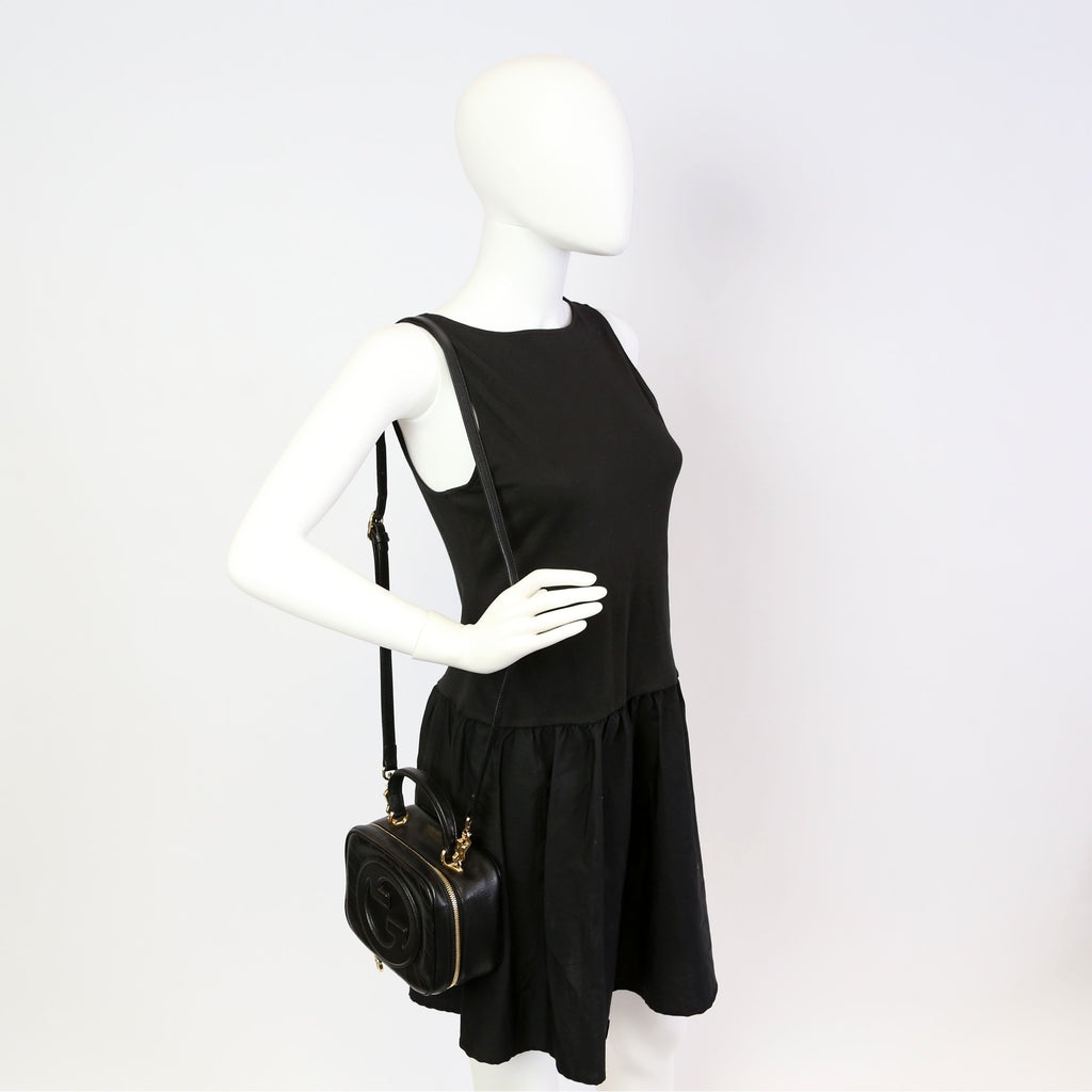 744434 Blondie Leather Top Handle Bag Black