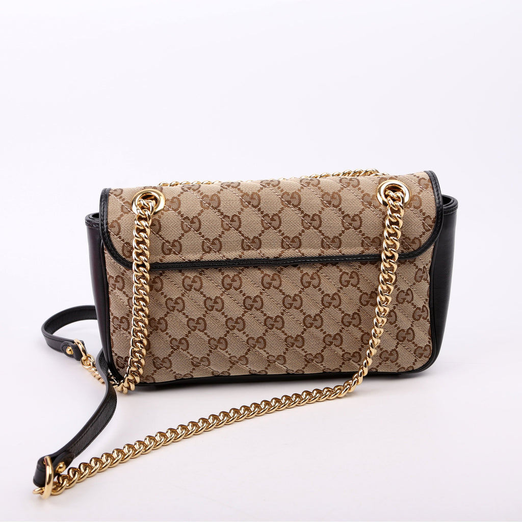 443497 Marmont GG Canvas Shoulder Small Flap Brown/Black