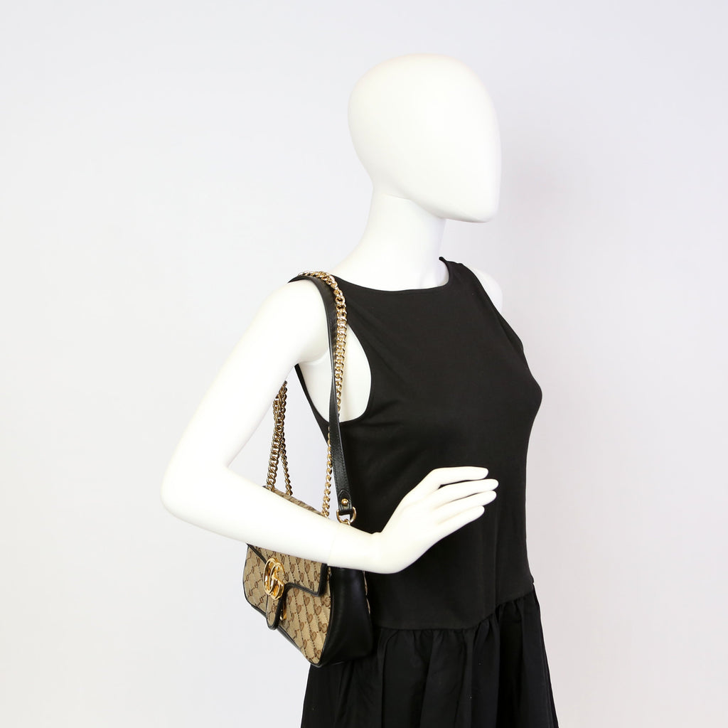 443497 Marmont GG Canvas Shoulder Small Flap Brown/Black