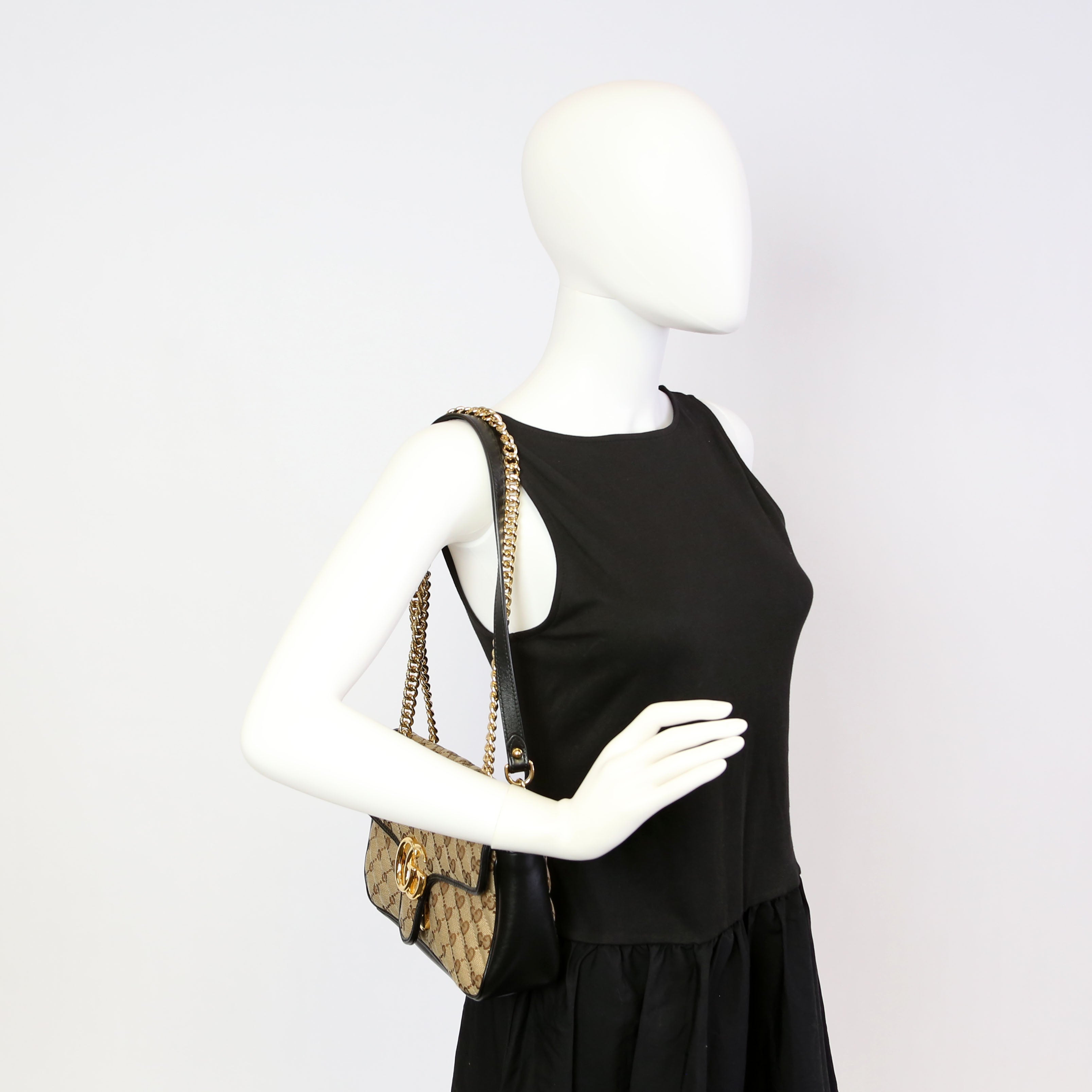 443497 Marmont GG Canvas Shoulder Small Flap Brown/Black