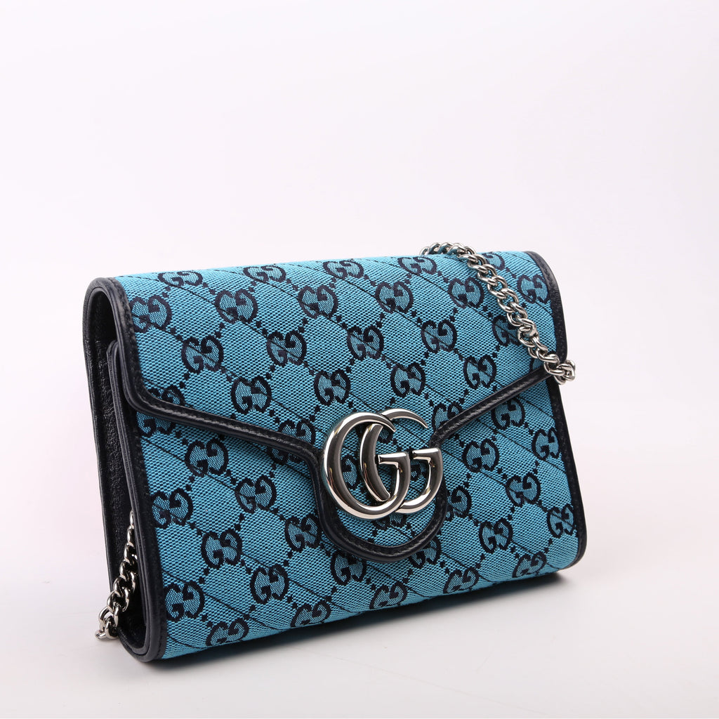 Gucci 474575 Marmont Chain Wallet Blue