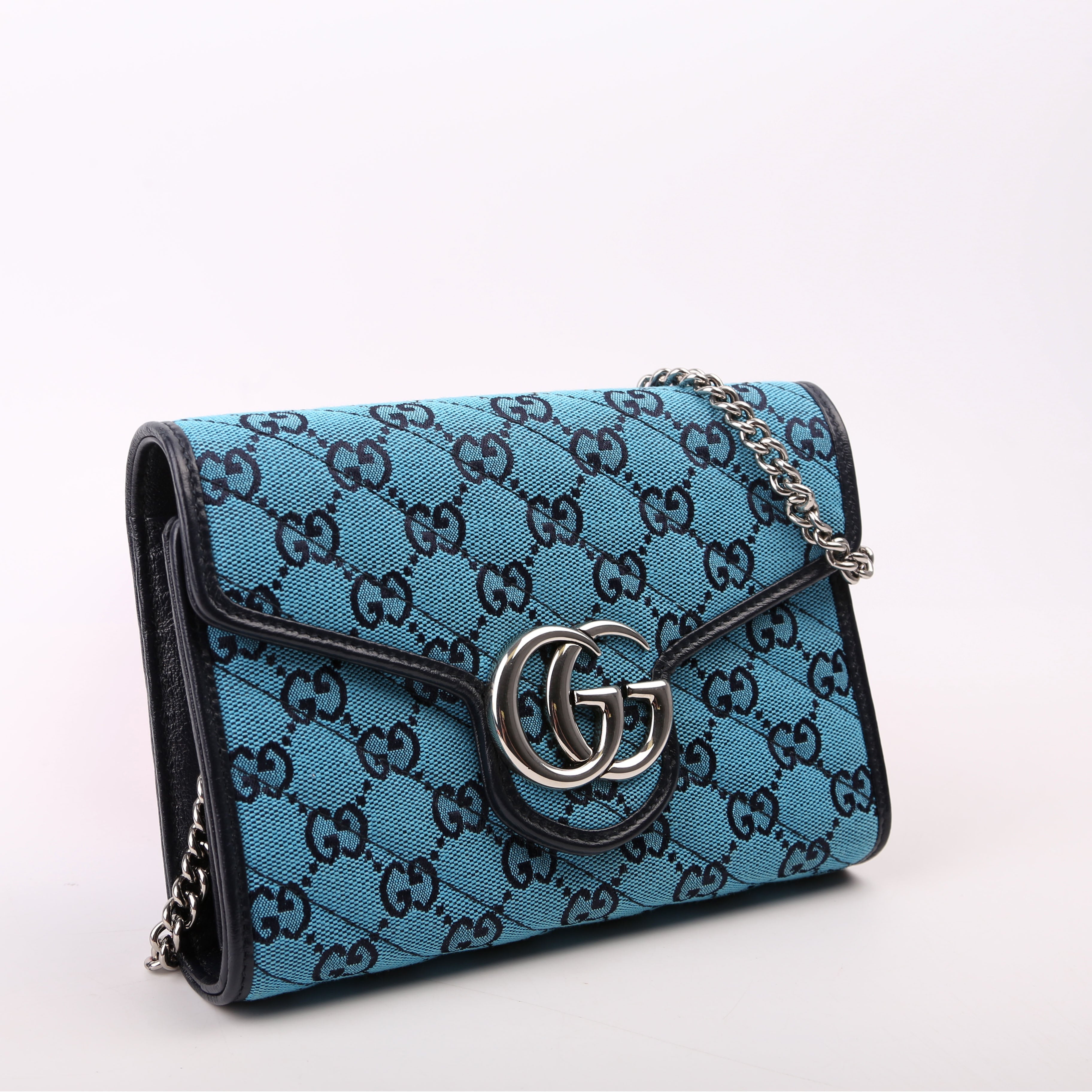 Gucci 474575 Marmont Chain Wallet Blue